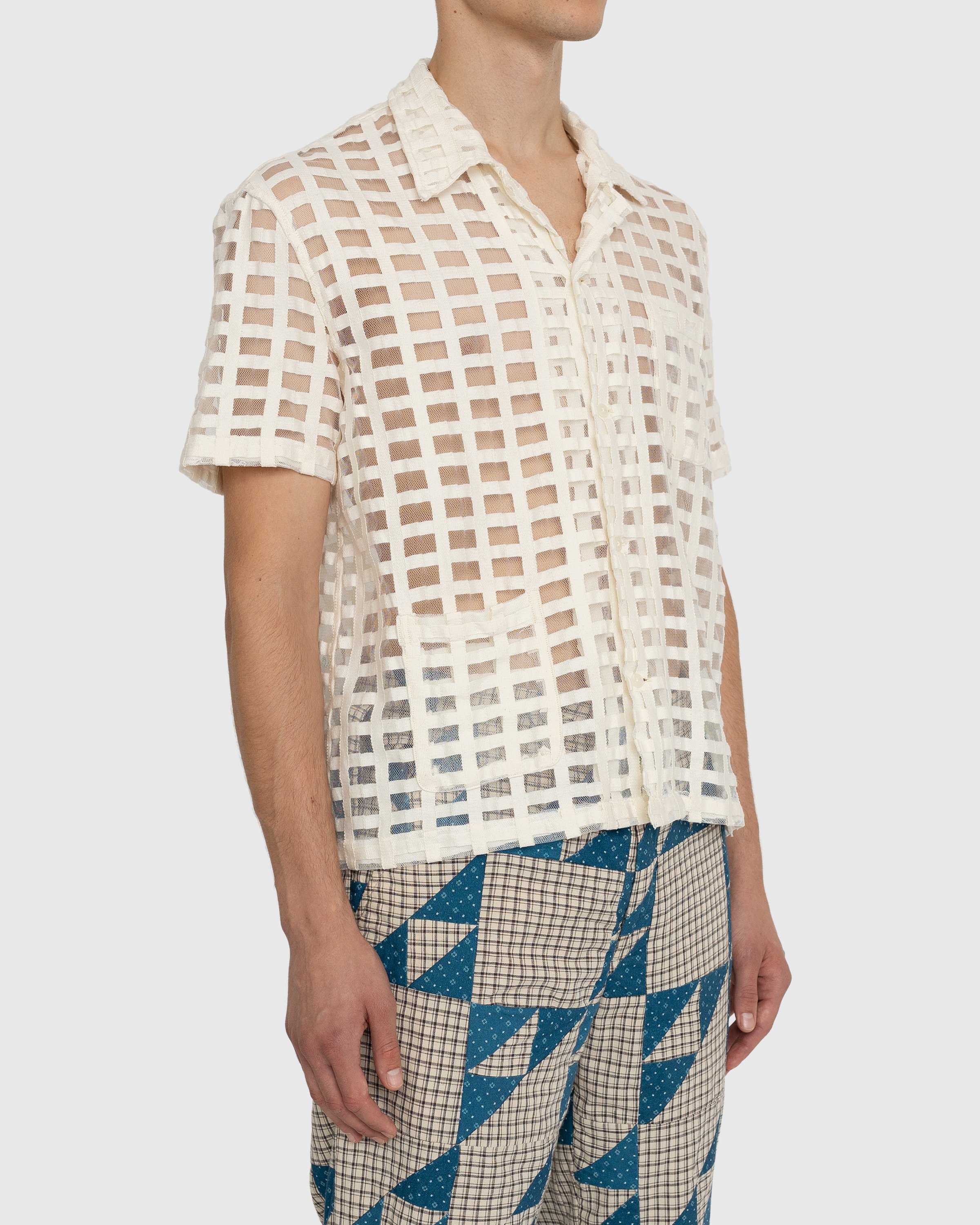 Bode - Mesh Grid Short-Sleeve Shirt Beige - Clothing - Beige - Image 3