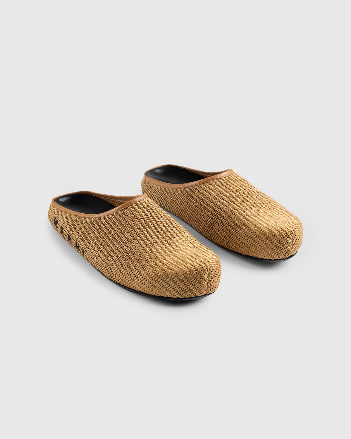 Marni - Woven Raffia and Leather Mules Brown/Black - Footwear - Brown - Image 3