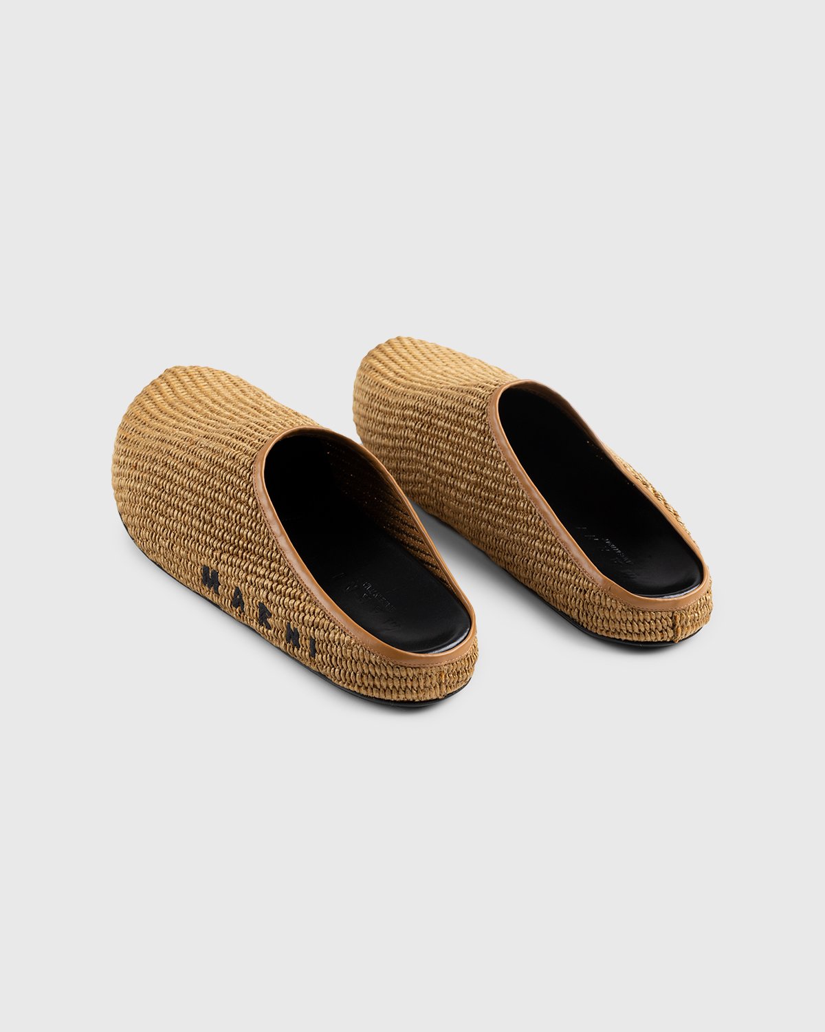 Marni - Woven Raffia and Leather Mules Brown/Black - Footwear - Brown - Image 4