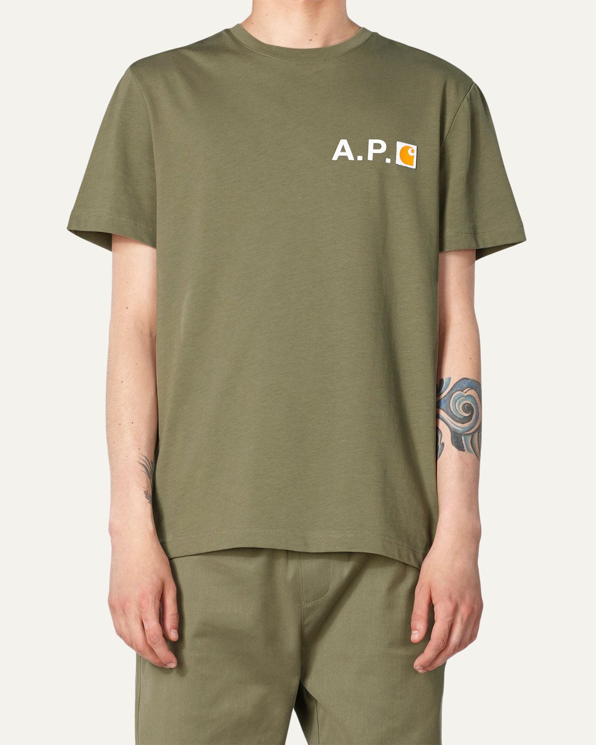 A.P.C. x Carhartt WIP - Fire T-Shirt Khaki - Tops - Green - Image 2