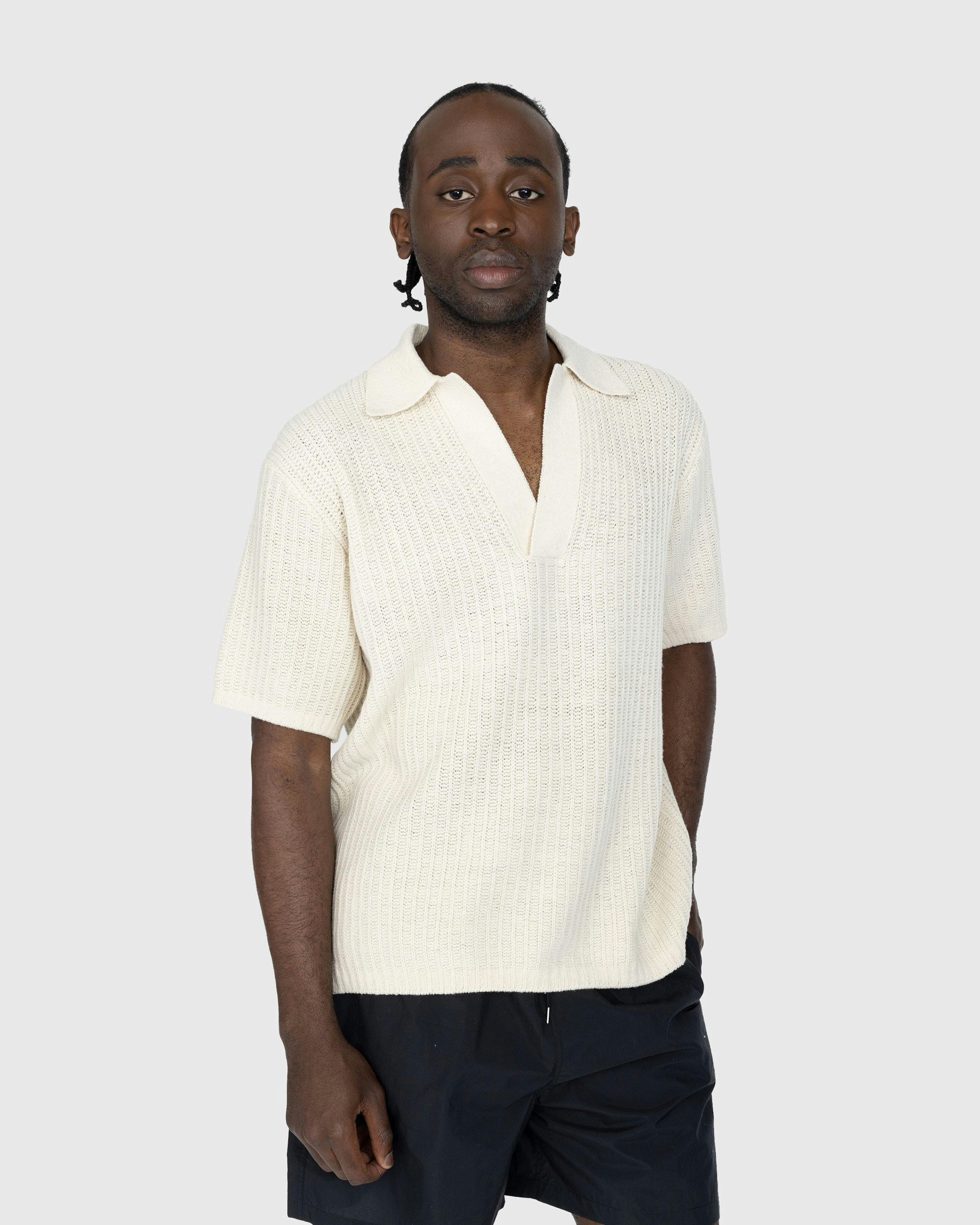 Auralee - Brushed Cotton Wool Rib Knit Skipper Polo White - Clothing - White - Image 2