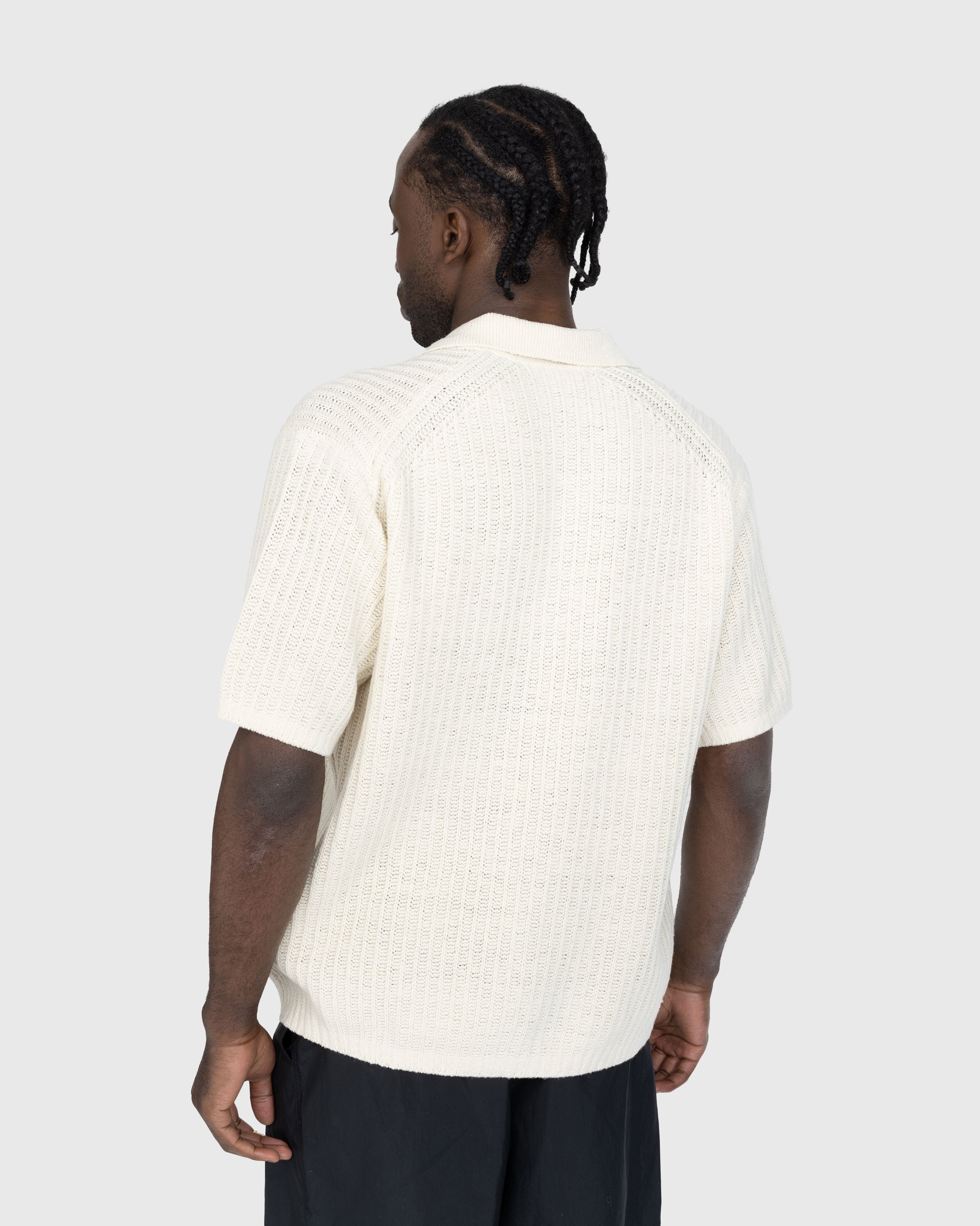 Auralee - Brushed Cotton Wool Rib Knit Skipper Polo White - Clothing - White - Image 3