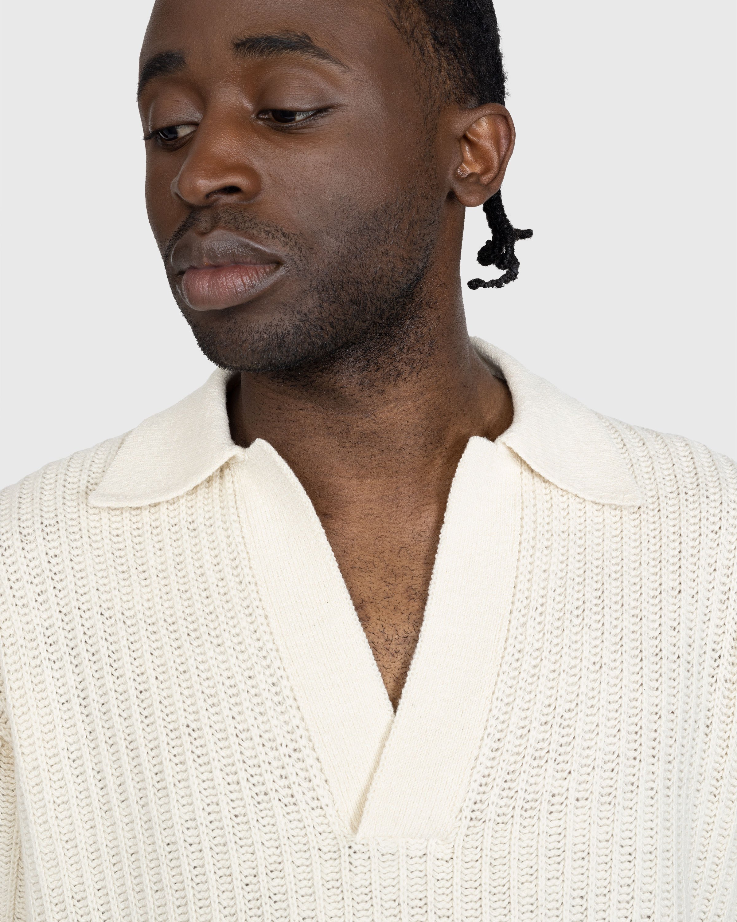Auralee - Brushed Cotton Wool Rib Knit Skipper Polo White - Clothing - White - Image 4