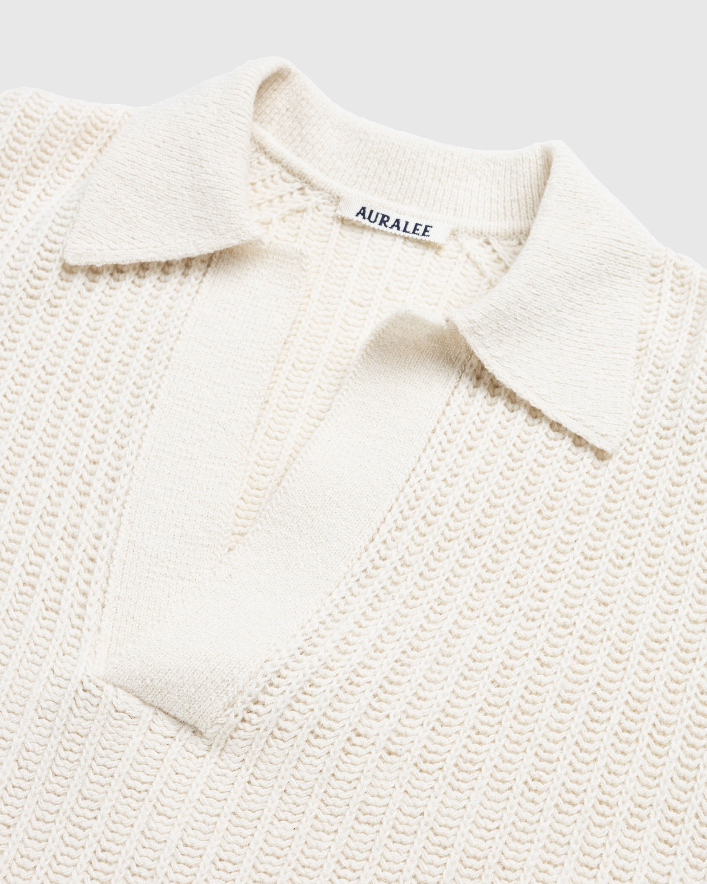 Auralee - Brushed Cotton Wool Rib Knit Skipper Polo White - Clothing - White - Image 5