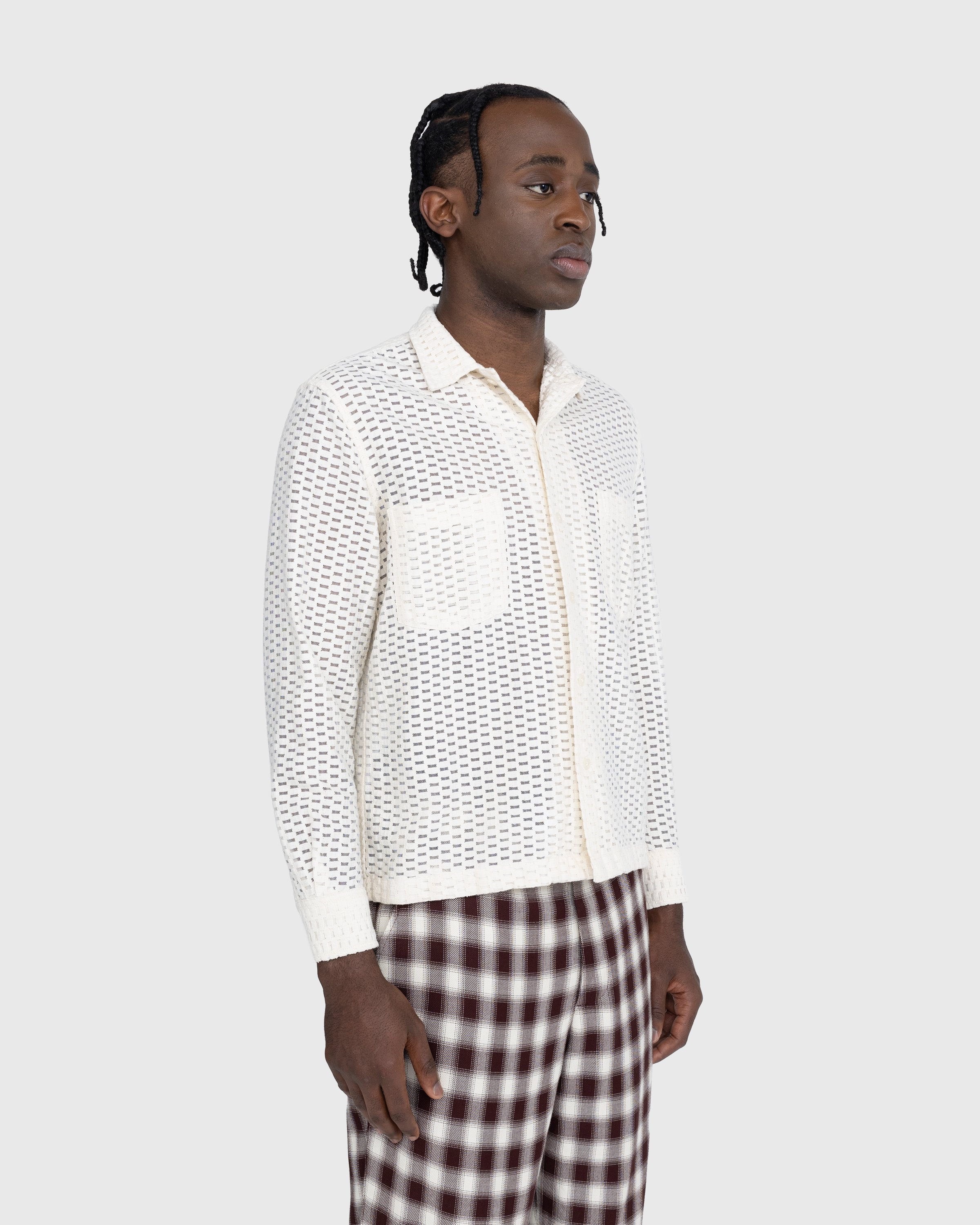 Bode - Sheer Brick Lace Long-Sleeve Shirt Beige - Clothing - Beige - Image 3