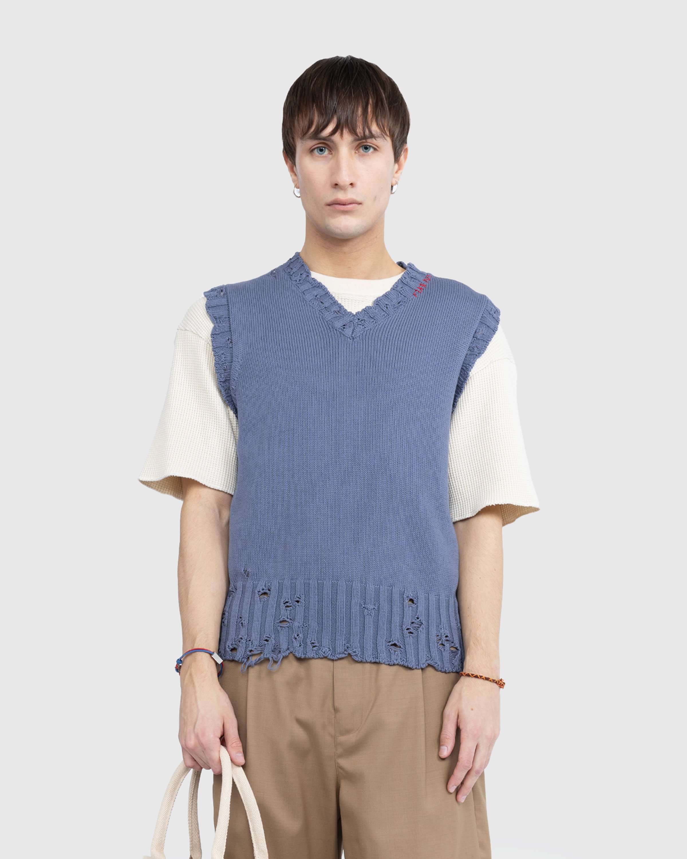 Marni - Cotton V-Neck Vest Steel - Clothing - Grey - Image 2