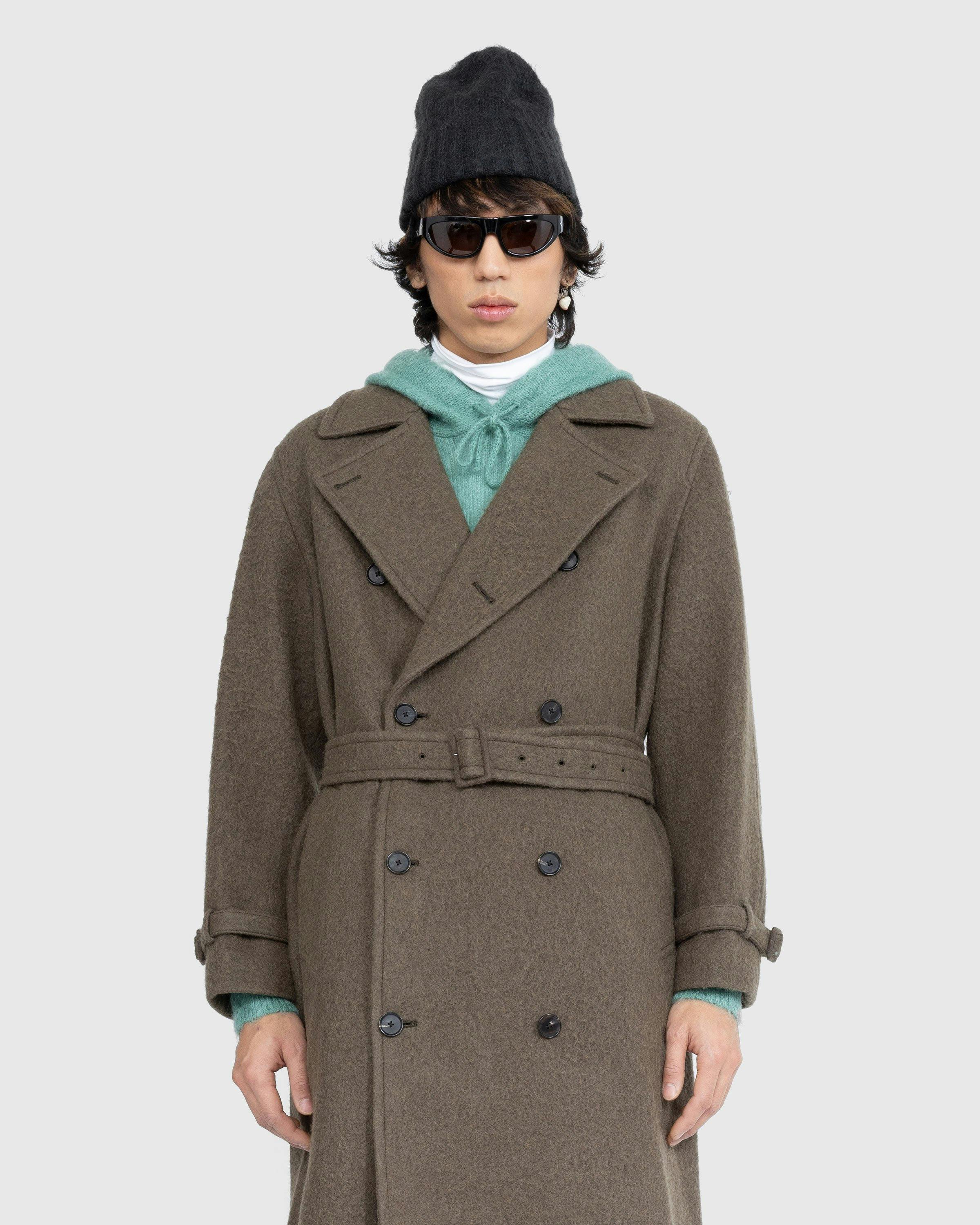 Auralee – Brushed Alpaca Wool Melton Trench Coat Dark Olive