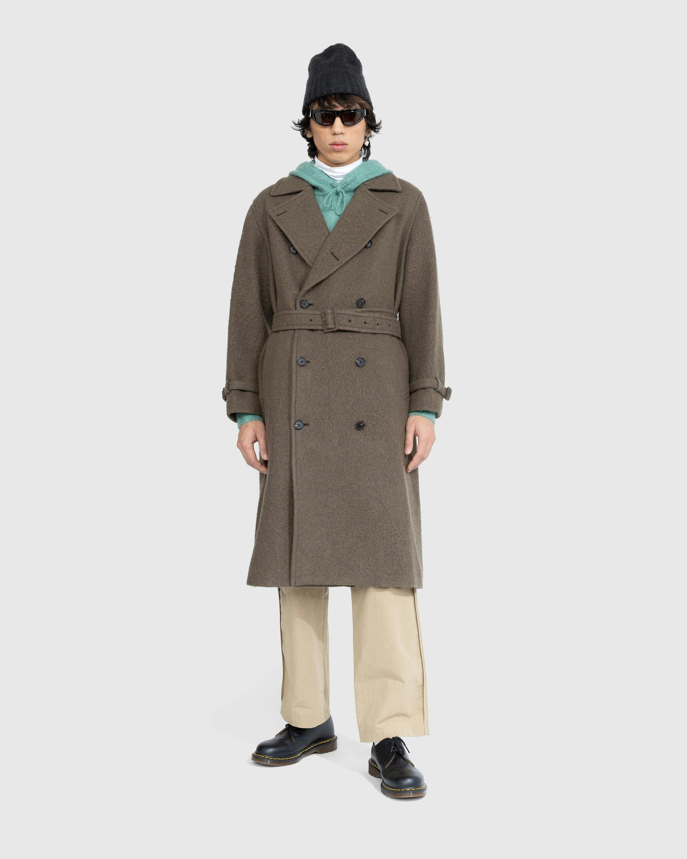 Auralee - Brushed Alpaca Wool Melton Trench Coat Dark Olive - Clothing - Green - Image 3