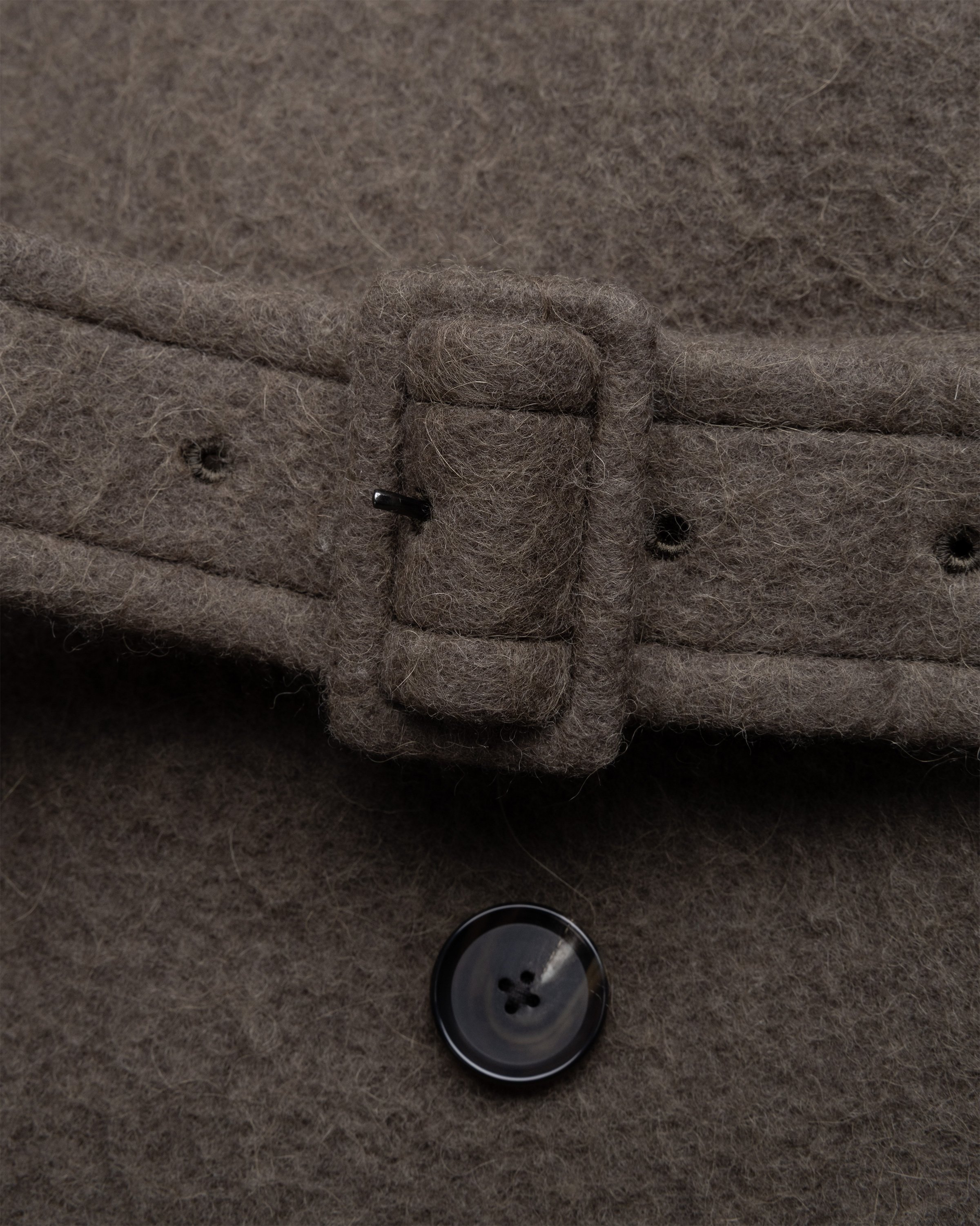 Auralee - Brushed Alpaca Wool Melton Trench Coat Dark Olive - Clothing - Green - Image 7