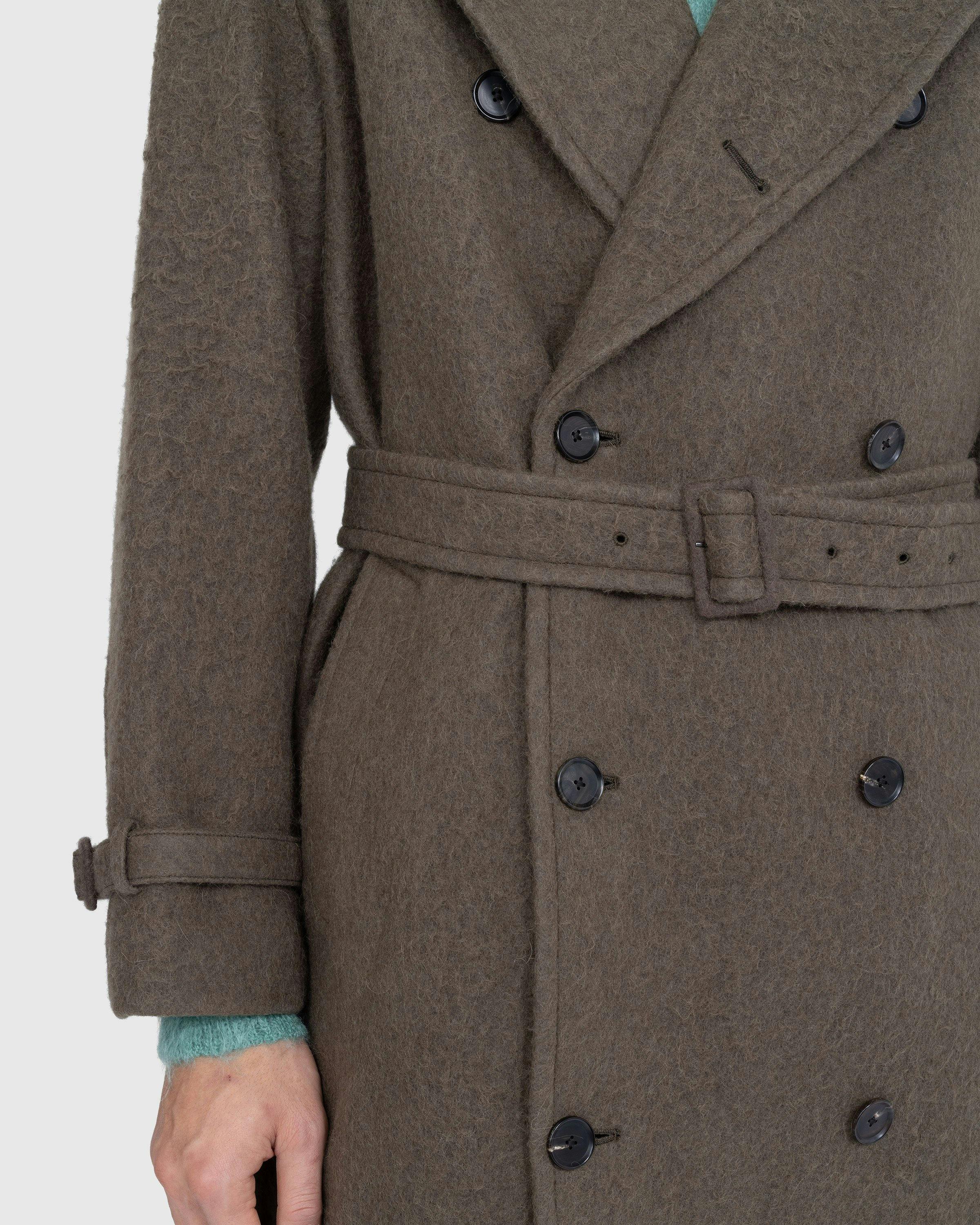 Auralee - Brushed Alpaca Wool Melton Trench Coat Dark Olive - Clothing - Green - Image 5