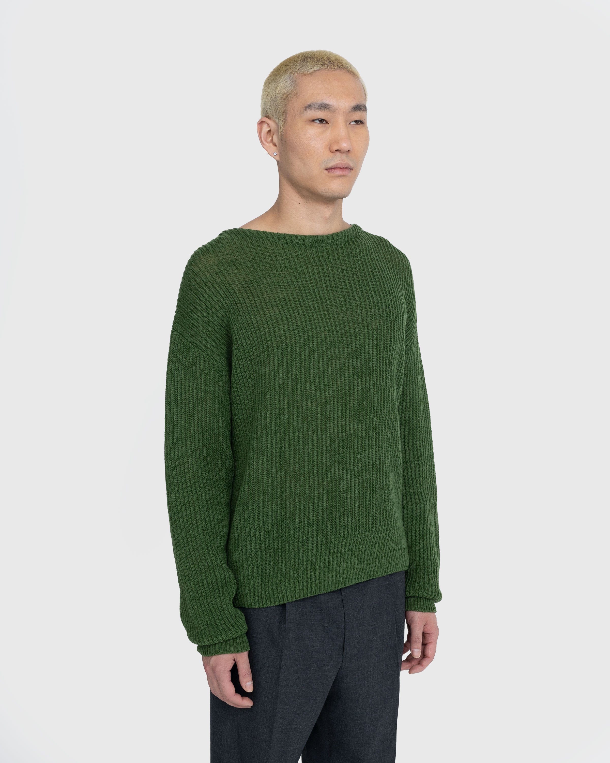 Auralee - Hard Twist Wool Rib Knit Boat Neck Pullover Green - Clothing - Green - Image 3