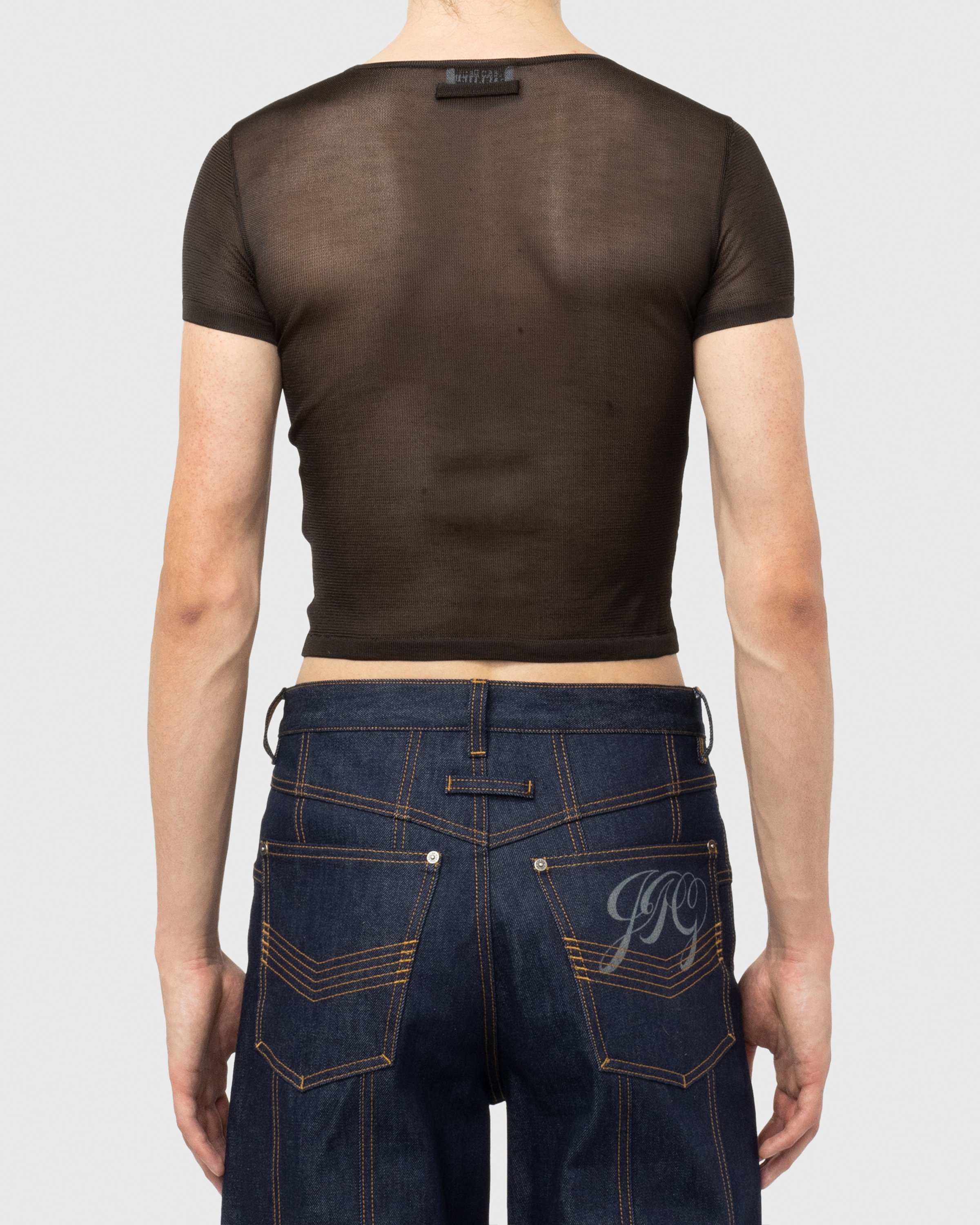 Jean Paul Gaultier - Open-Worked JPG Heart T-Shirt Dark Brown - Clothing - Brown - Image 2