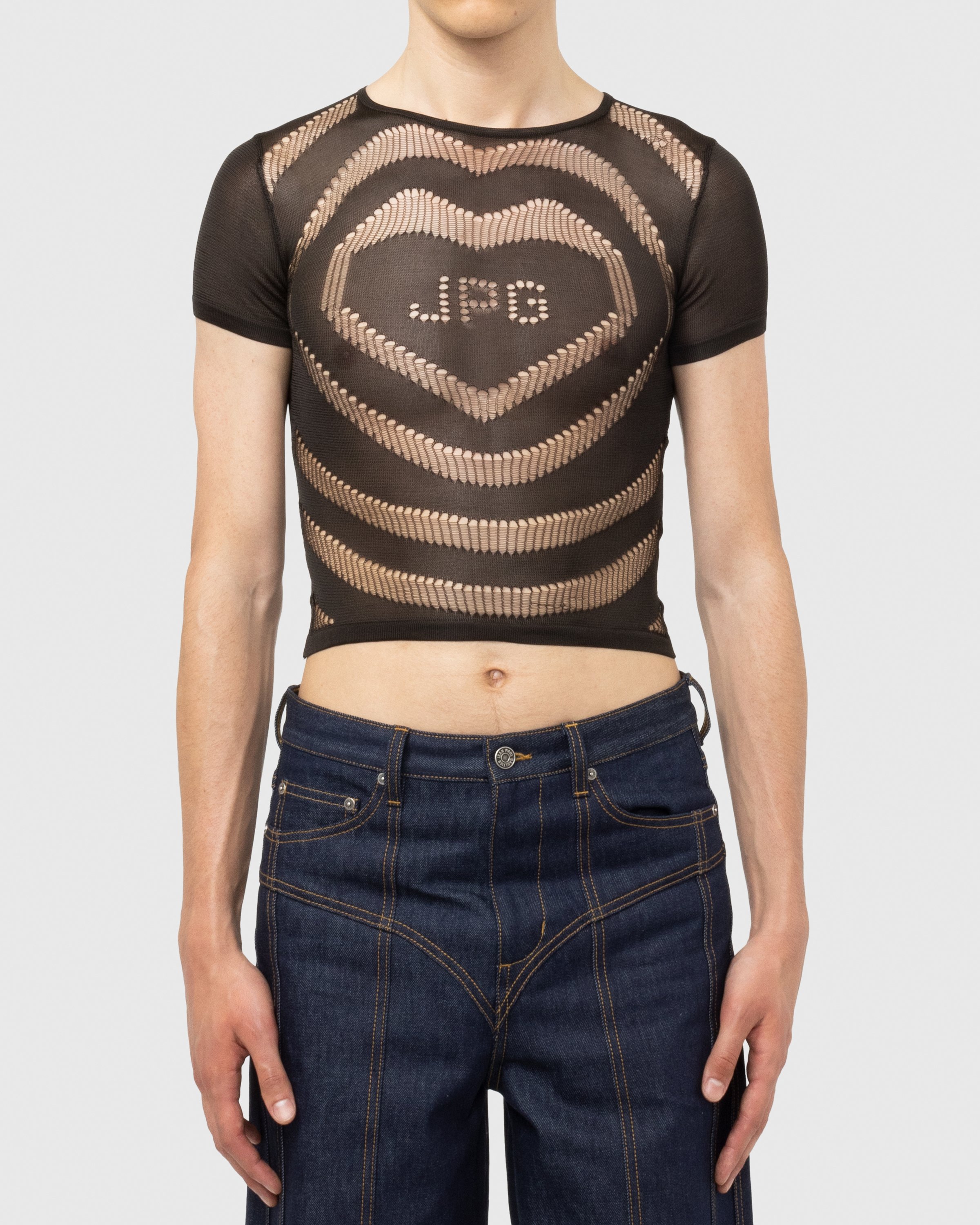 Jean Paul Gaultier - Open-Worked JPG Heart T-Shirt Dark Brown - Clothing - Brown - Image 3
