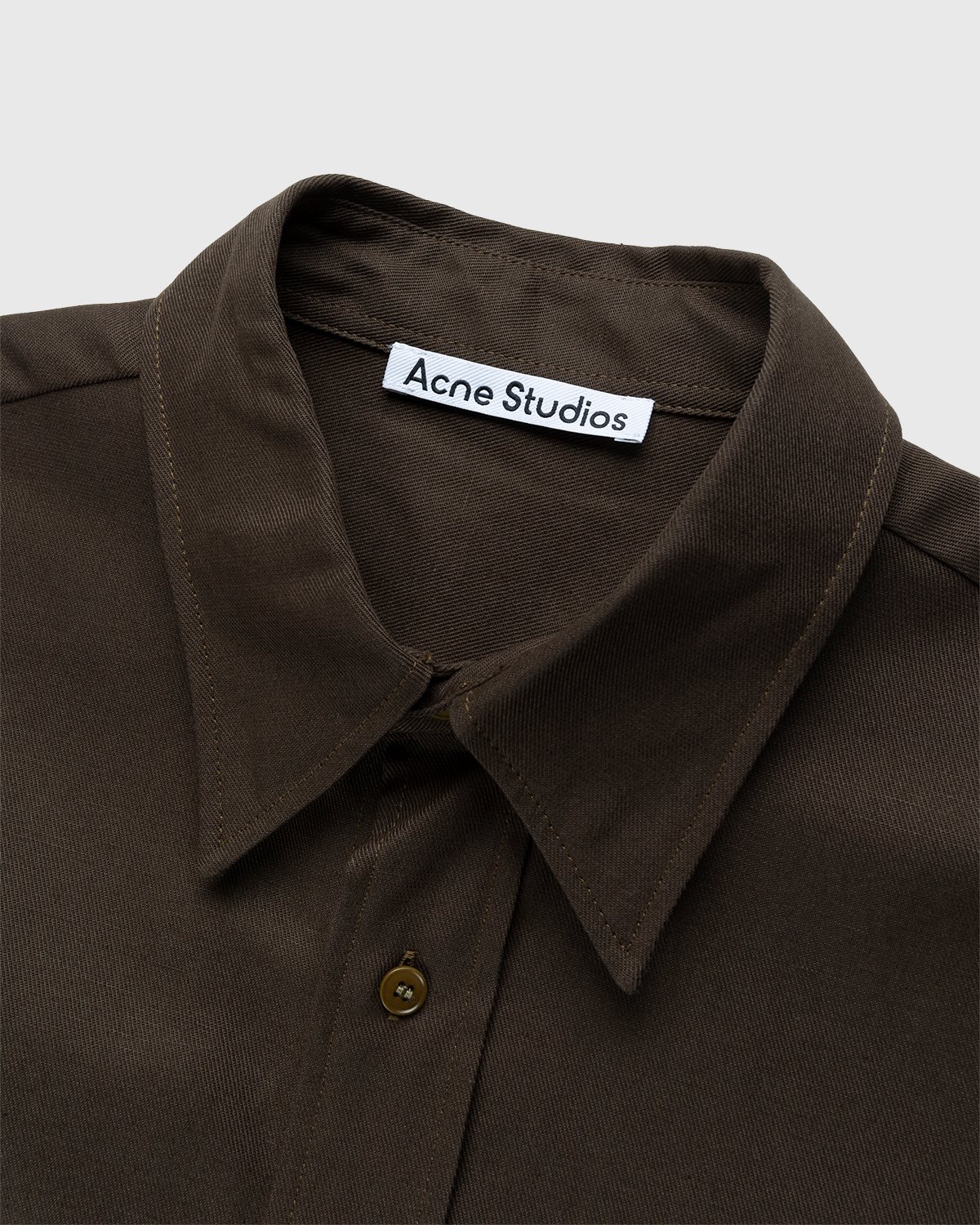 Acne Studios - Linen Blend Button-Up Shirt Dark Olive - Clothing - Green - Image 4