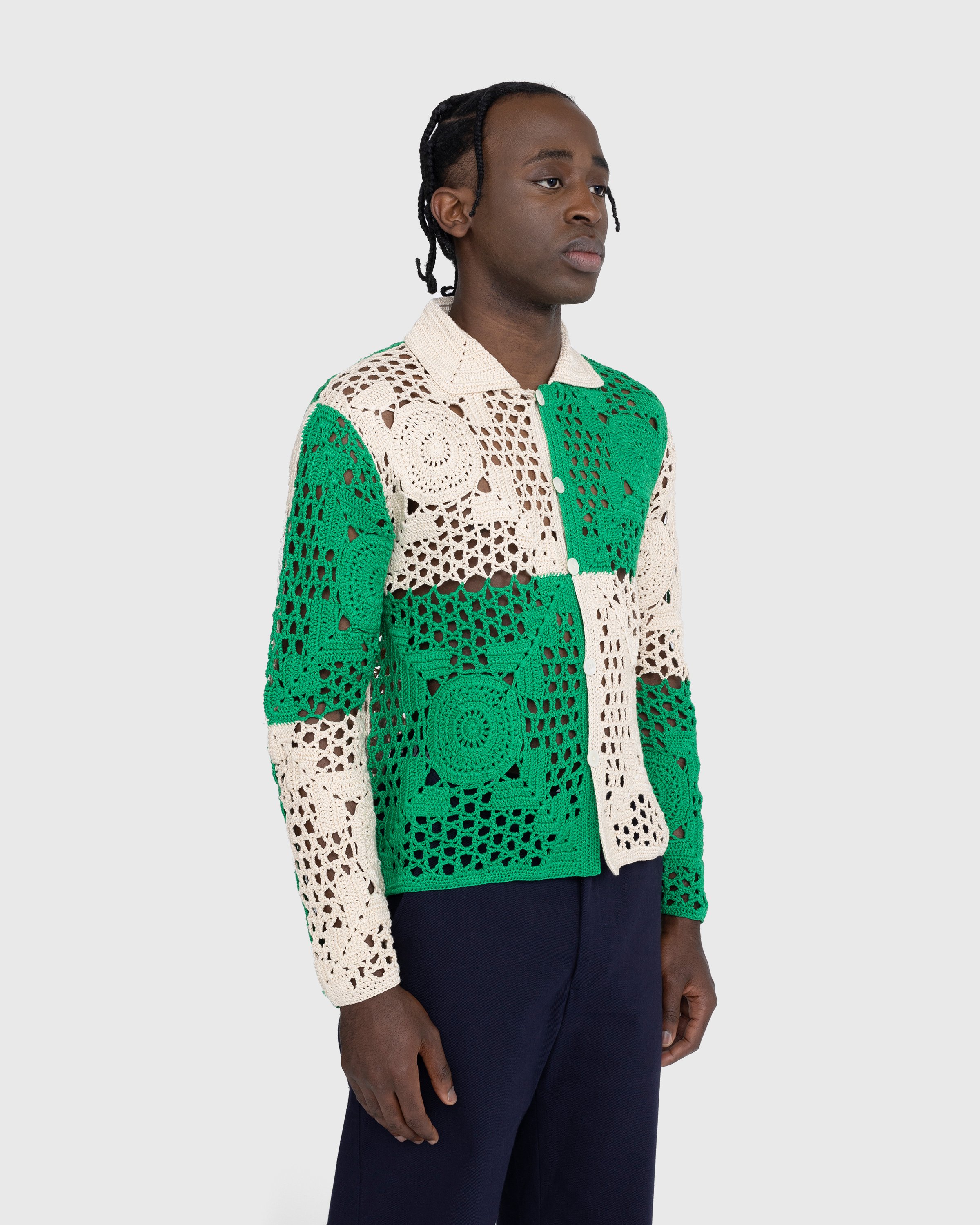 Bode - Duotone Crochet Overshirt Green - Clothing - Green - Image 3