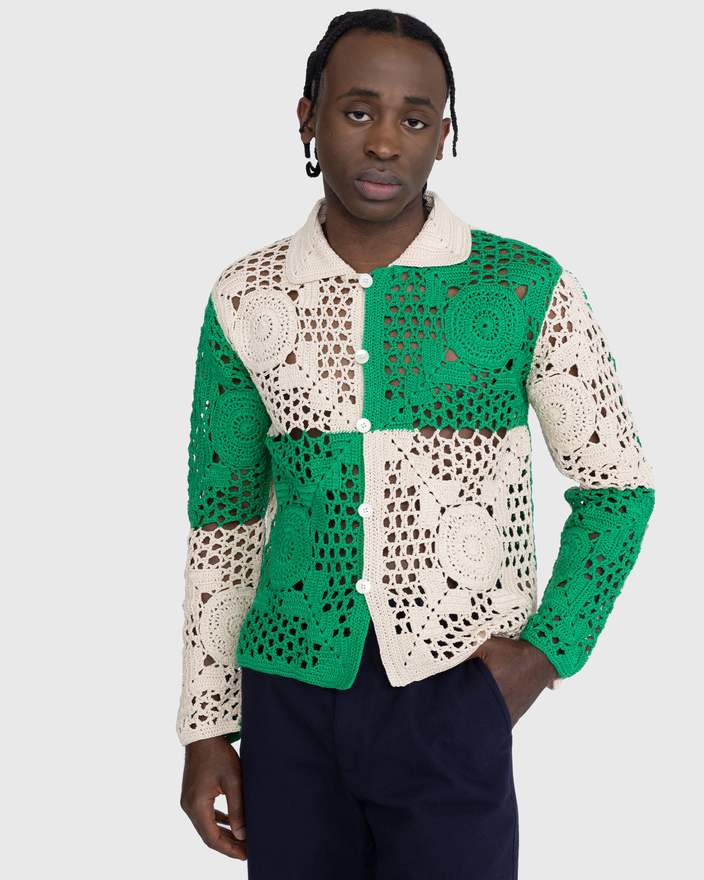 Bode - Duotone Crochet Overshirt Green - Clothing - Green - Image 5