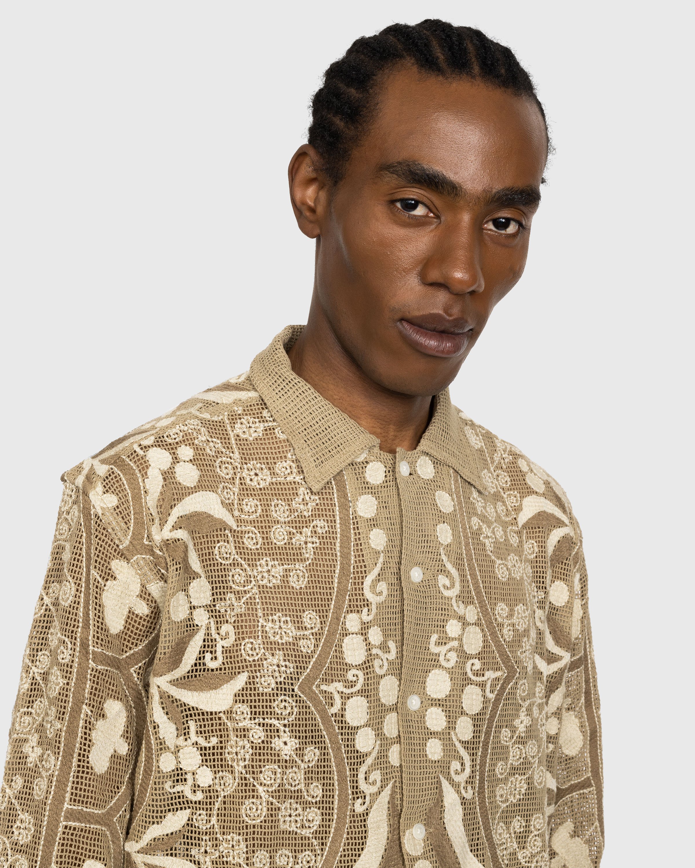 Bode - Filet Filigree Longsleeve Shirt - Clothing - Brown - Image 7
