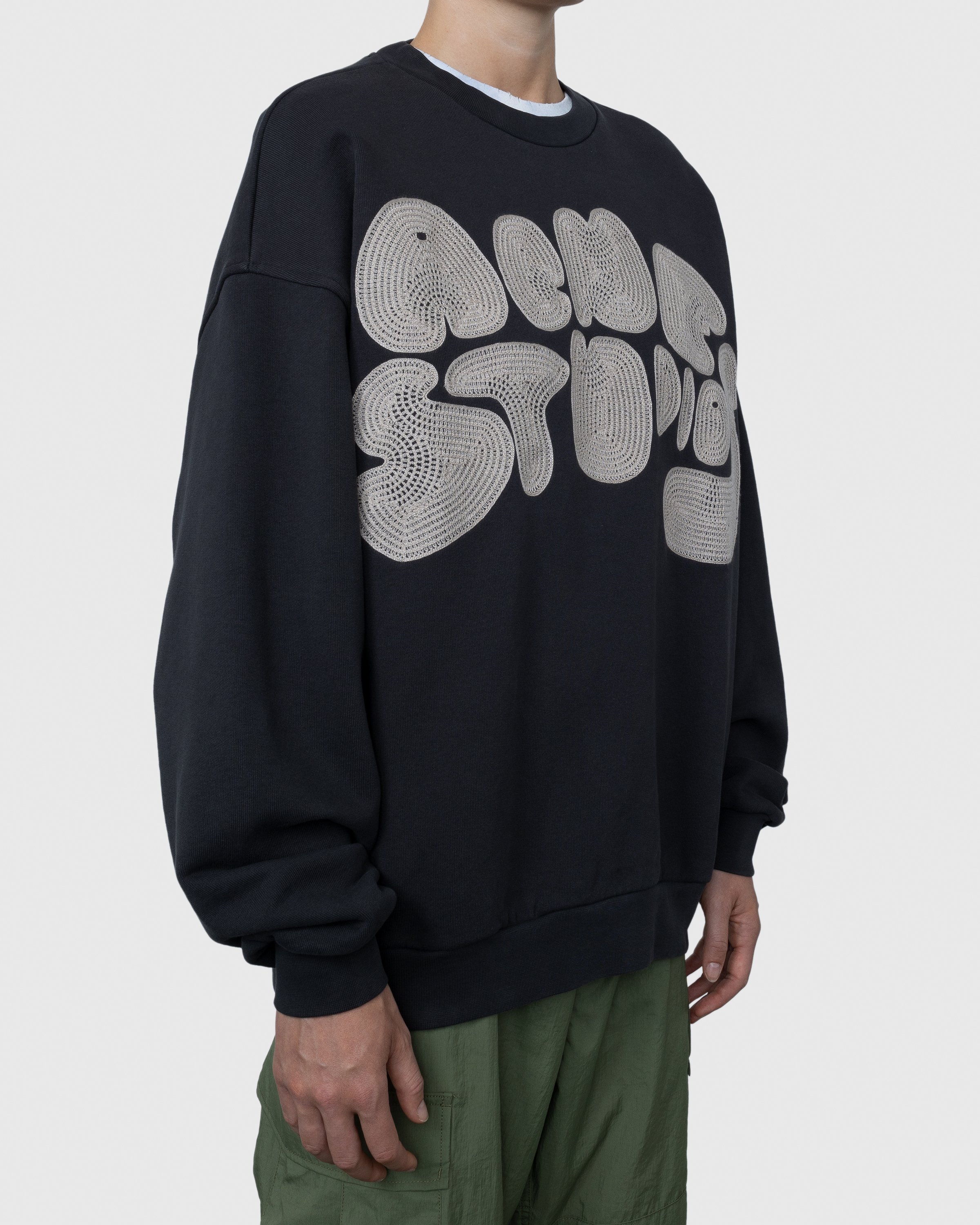 Acne Studios - Bubble Logo Crewneck Sweater Anthracite Grey - Clothing - Black - Image 3