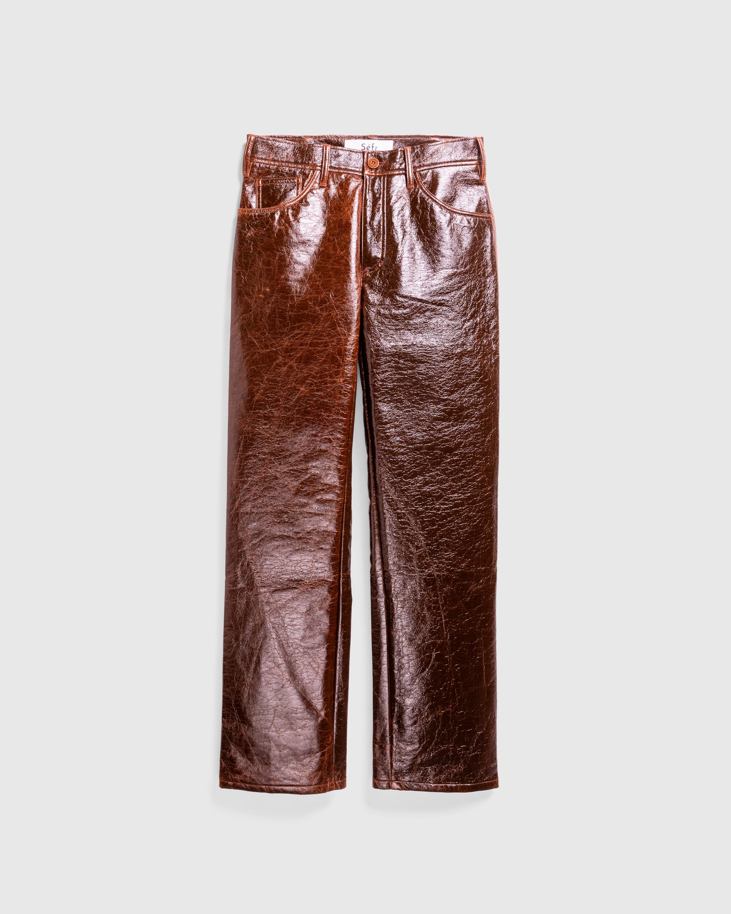 Séfr - OTIS TROUSERS COATED CRACKLE COTTON - Clothing - Brown - Image 1