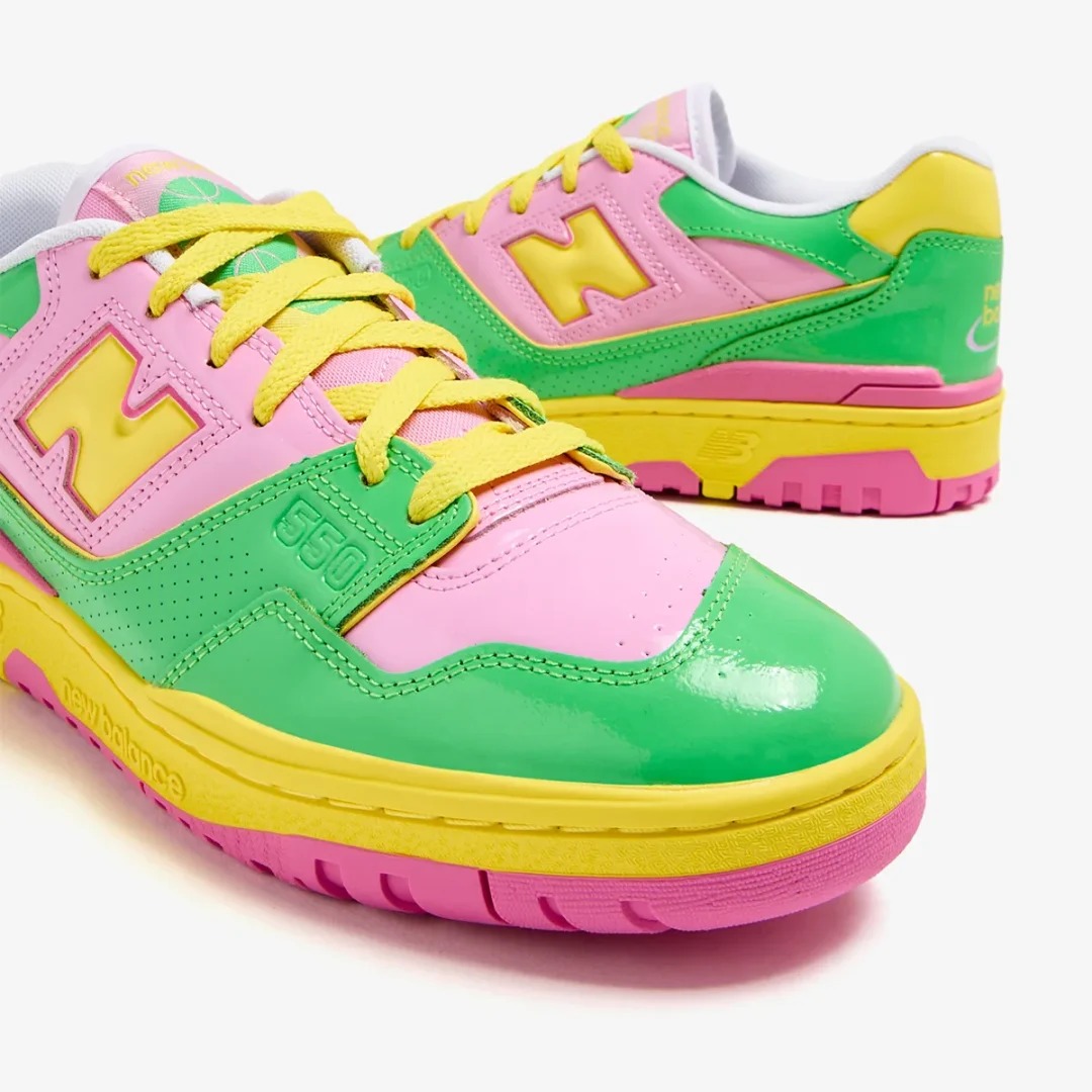 New Balance's 550 sneaker in spring 2024 colorways including patent leather & suede