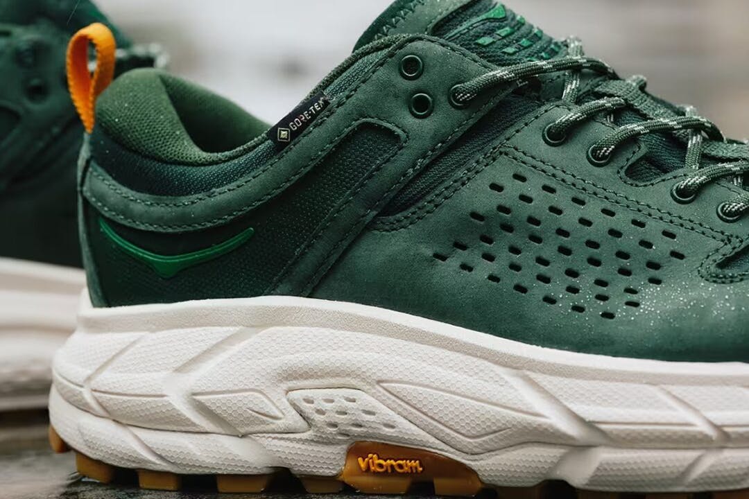 HOKA's Tor Ultra Low sneaker in a green and white colorway