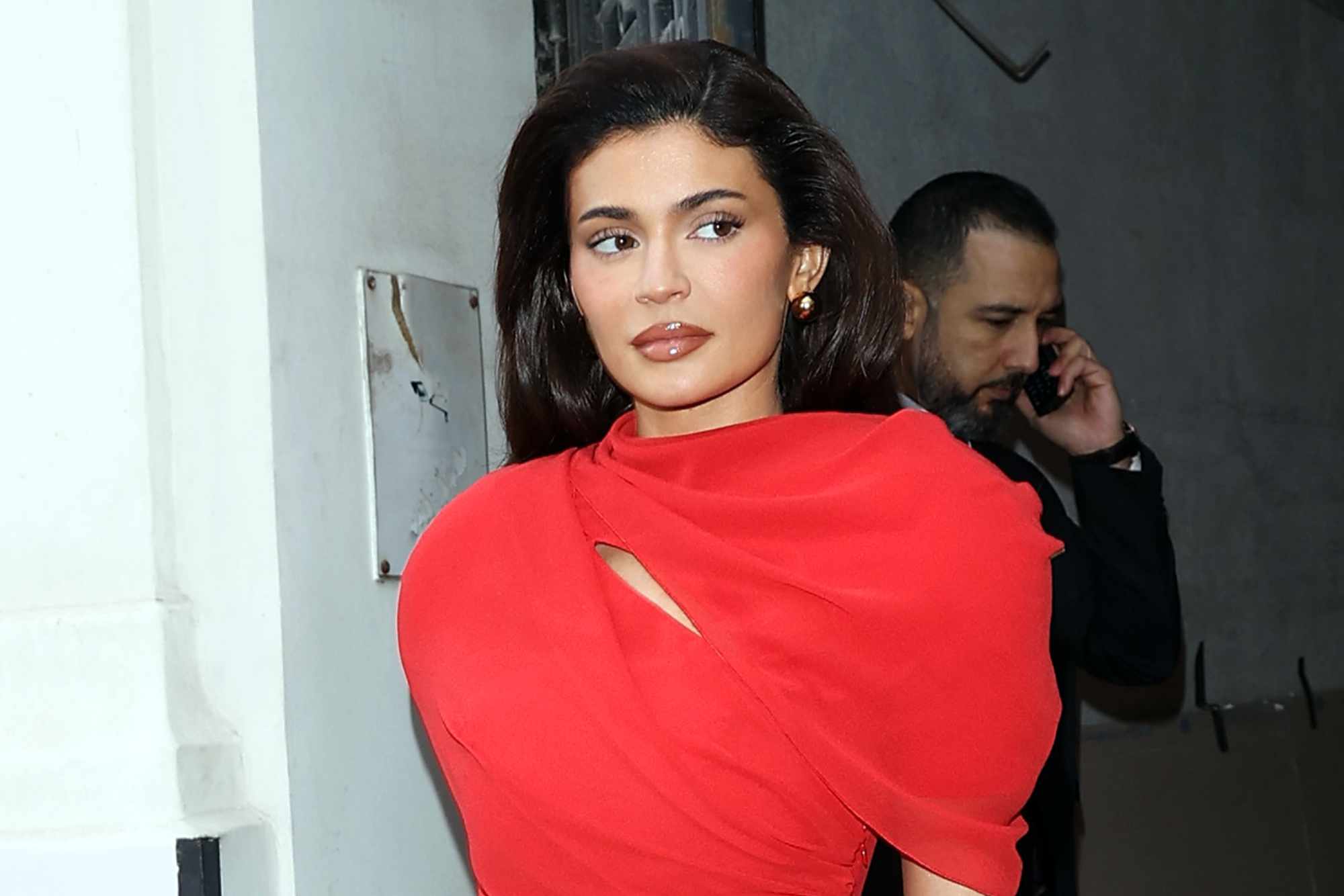Kylie Jenner wears a red dress