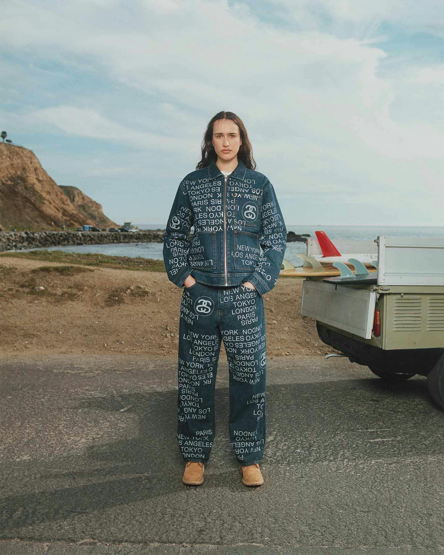 Stussy's Spring 2024 collection printed denim set