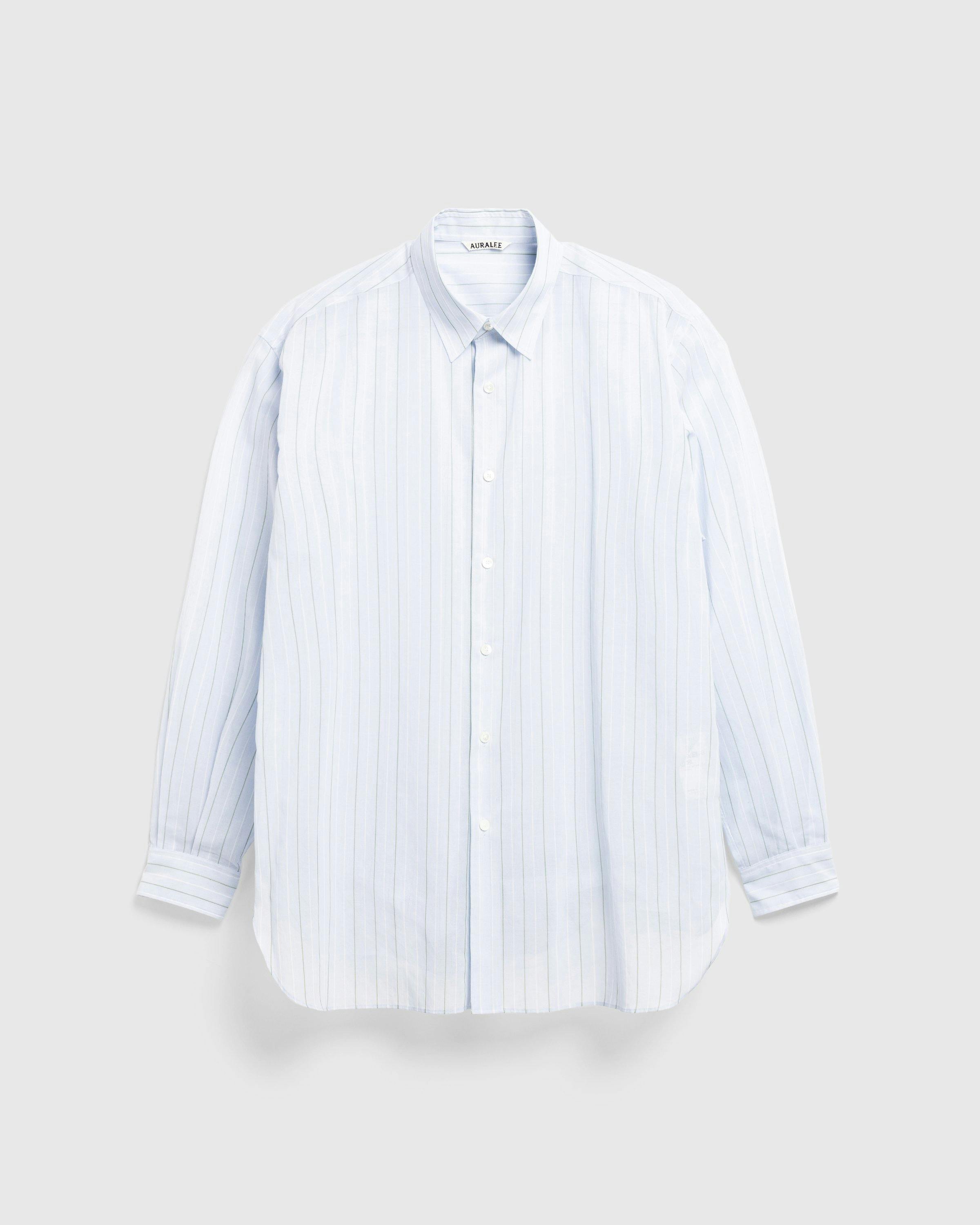 Auralee - Hard Twist Finx Organdy Stripe Shirt Light Blue Stripe - Clothing - Blue - Image 1