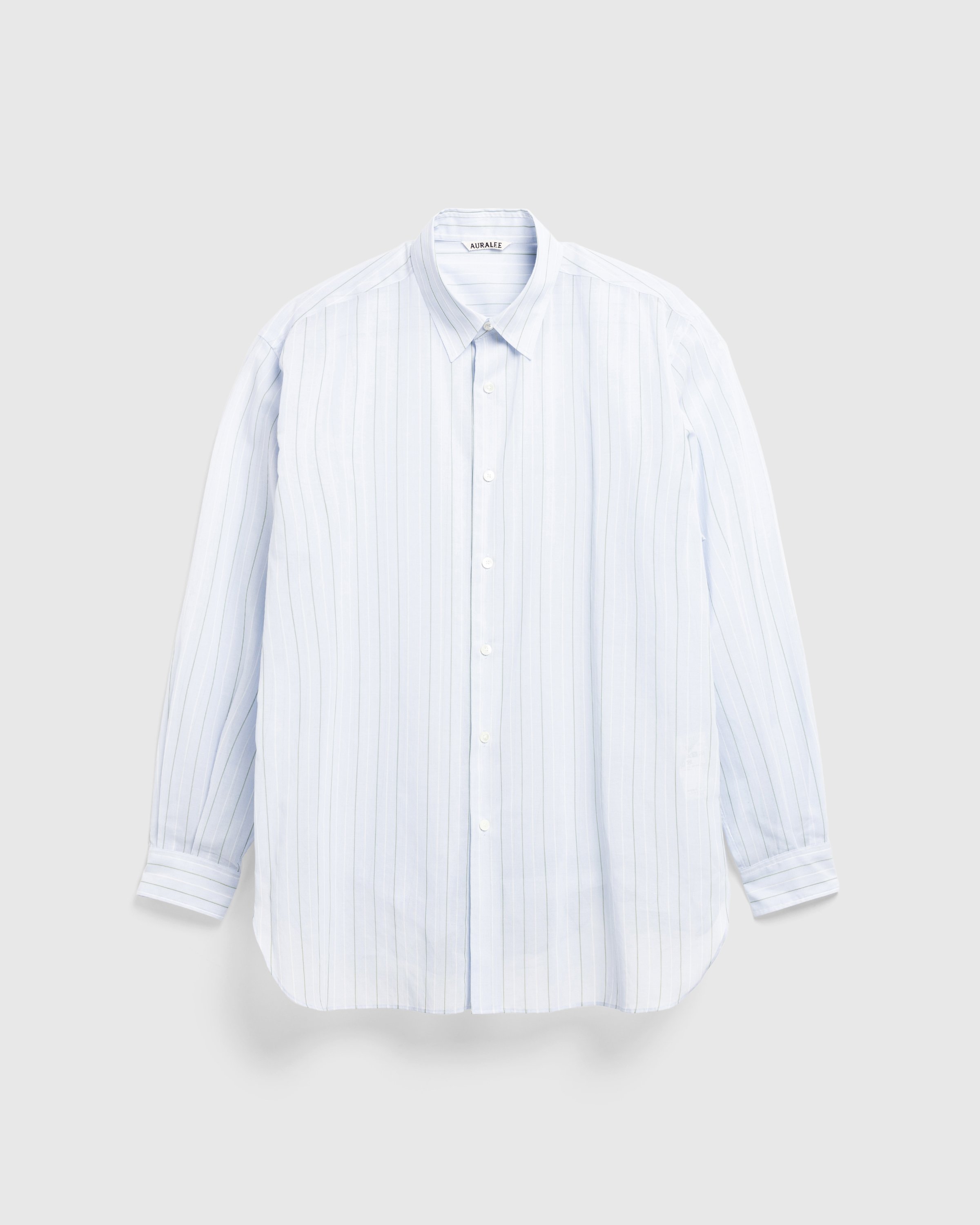 Auralee - Hard Twist Finx Organdy Stripe Shirt Light Blue Stripe - Clothing - Blue - Image 1