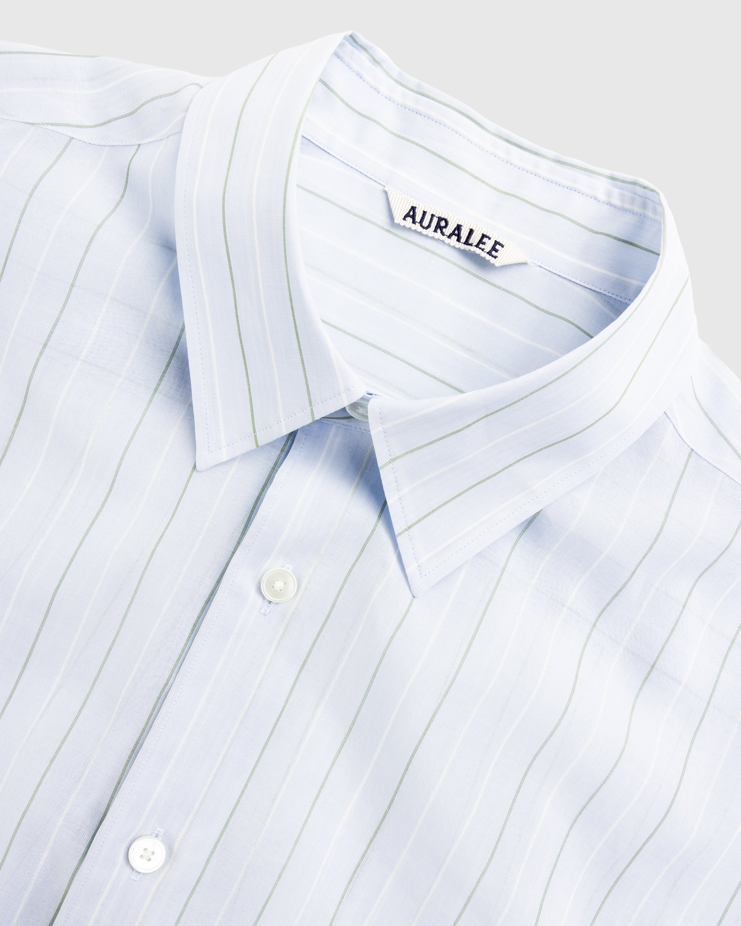 Auralee - Hard Twist Finx Organdy Stripe Shirt Light Blue Stripe - Clothing - Blue - Image 6