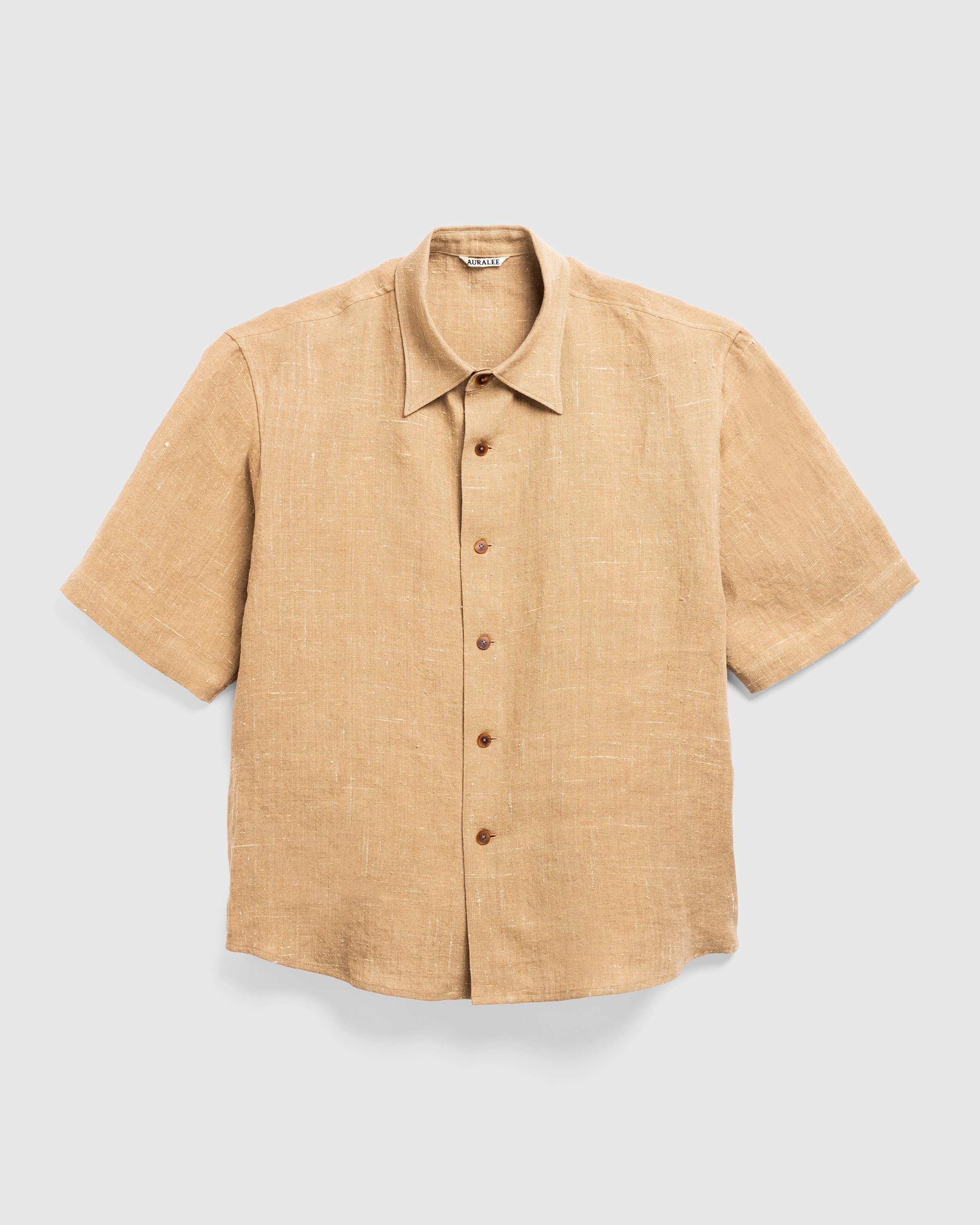 Auralee - Linen Silk Tweed Half Sleeved Shirt Brown - Clothing - Brown - Image 1