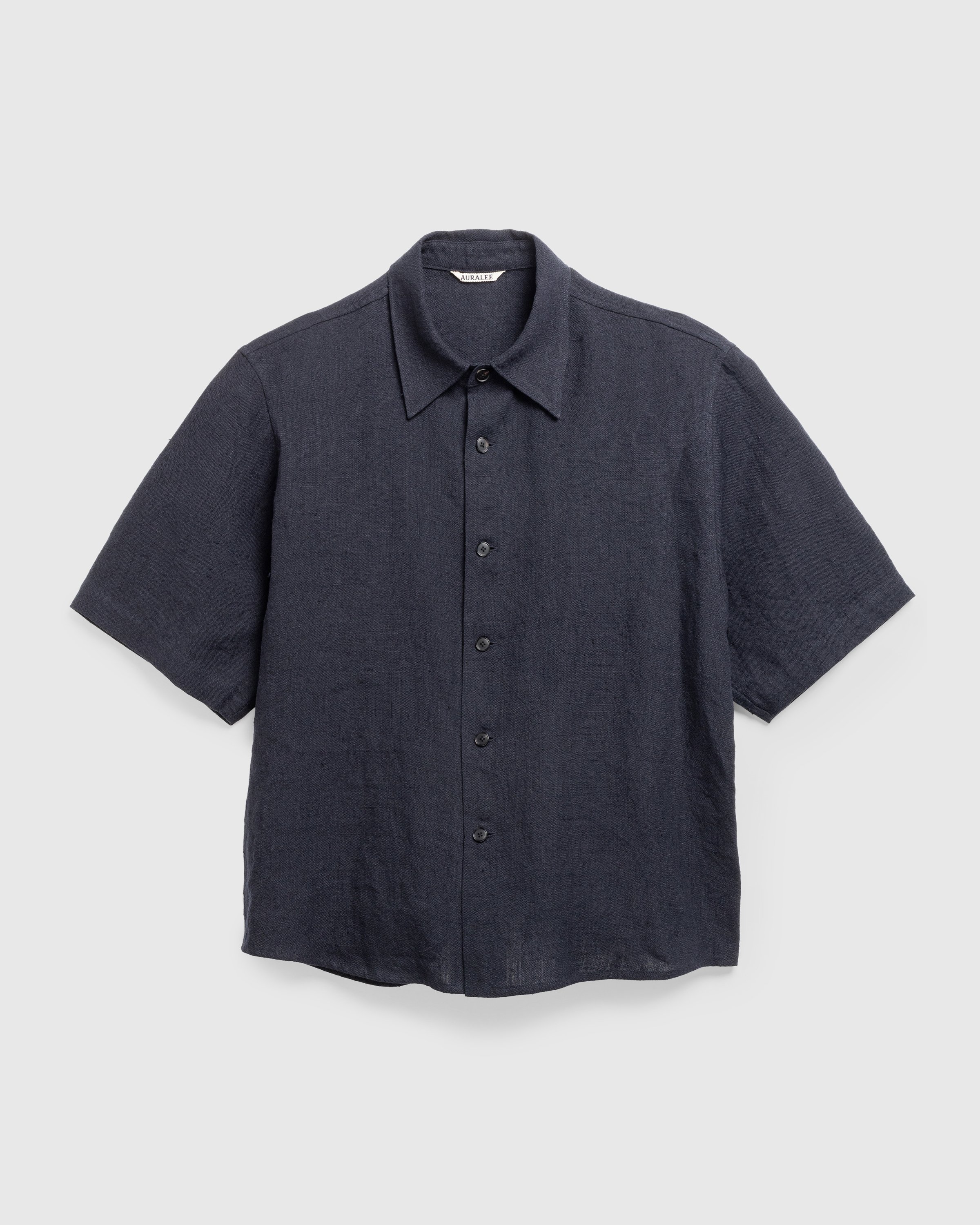 Auralee - Linen Silk Tweed Half Sleeved Shirt Dark Navy - Clothing - Blue - Image 1