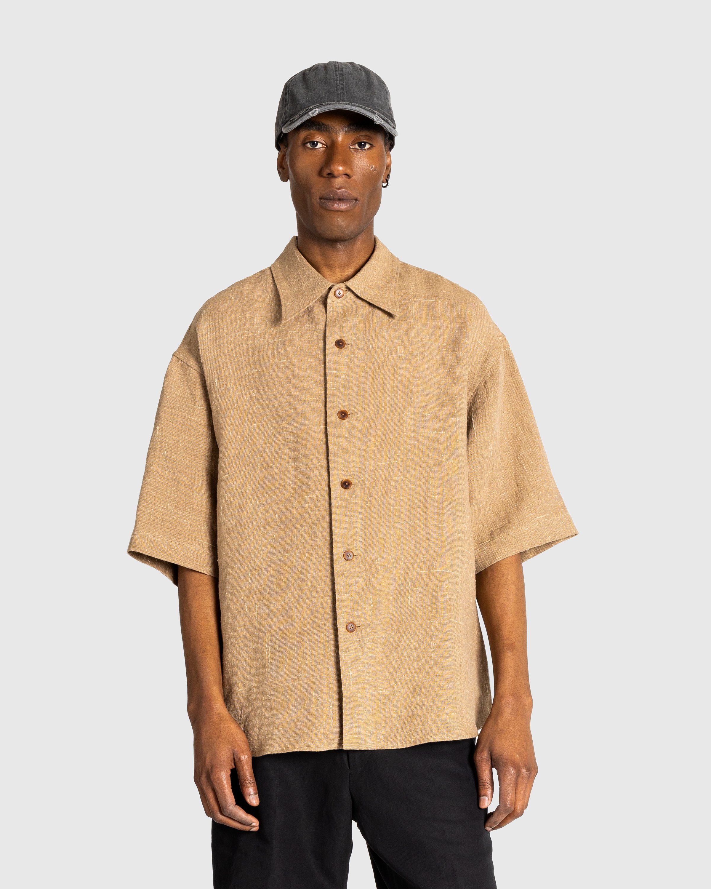 Auralee - Linen Silk Tweed Half Sleeved Shirt Brown - Clothing - Brown - Image 2