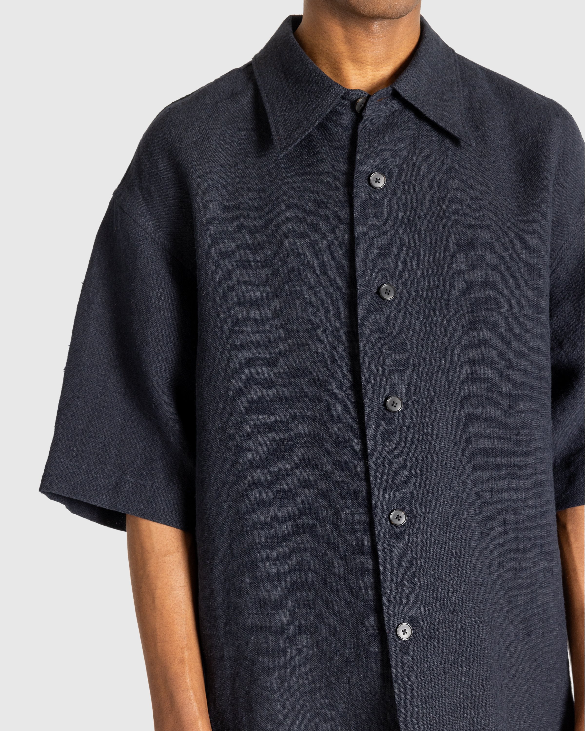Auralee - Linen Silk Tweed Half Sleeved Shirt Dark Navy - Clothing - Blue - Image 5