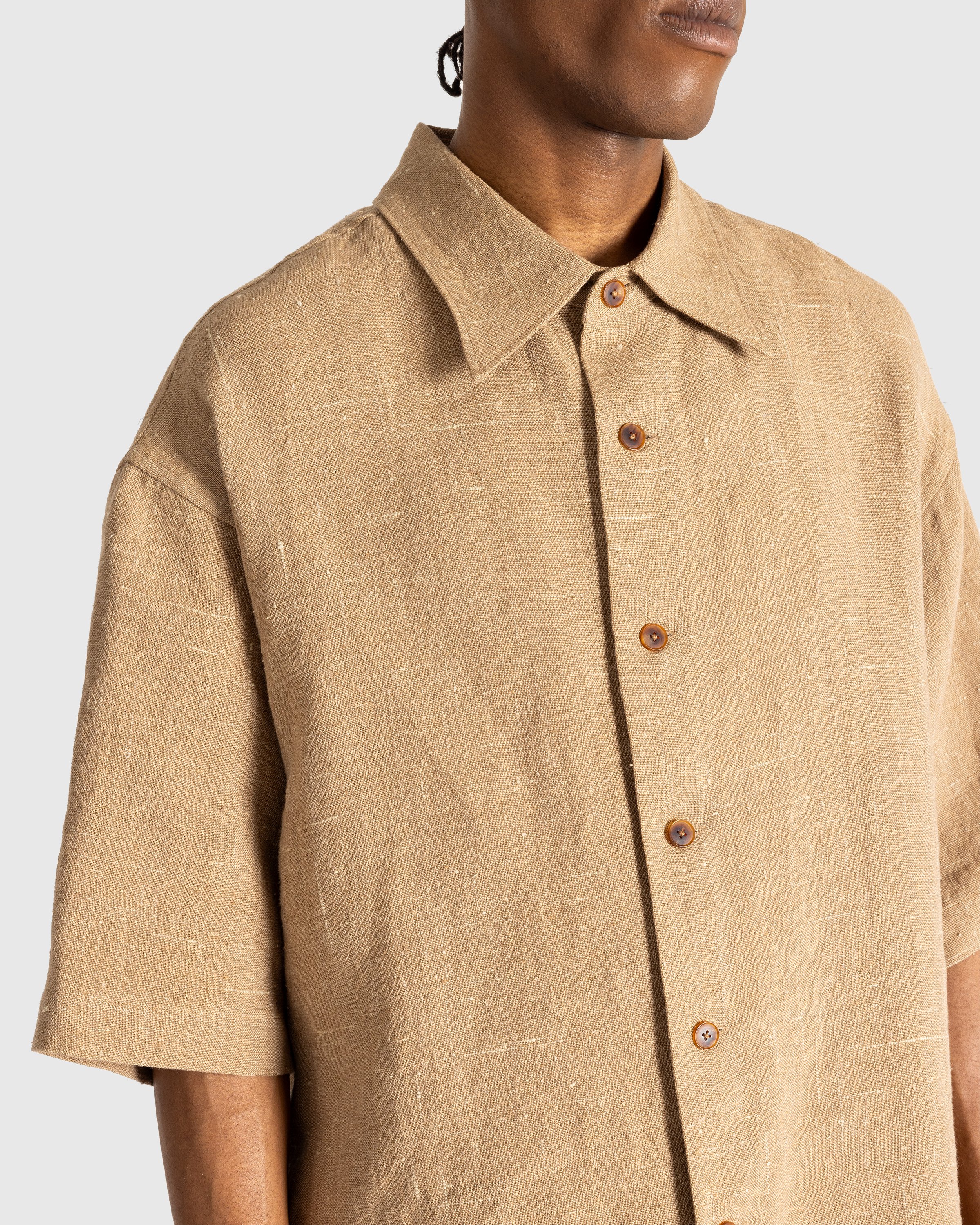 Auralee - Linen Silk Tweed Half Sleeved Shirt Brown - Clothing - Brown - Image 5