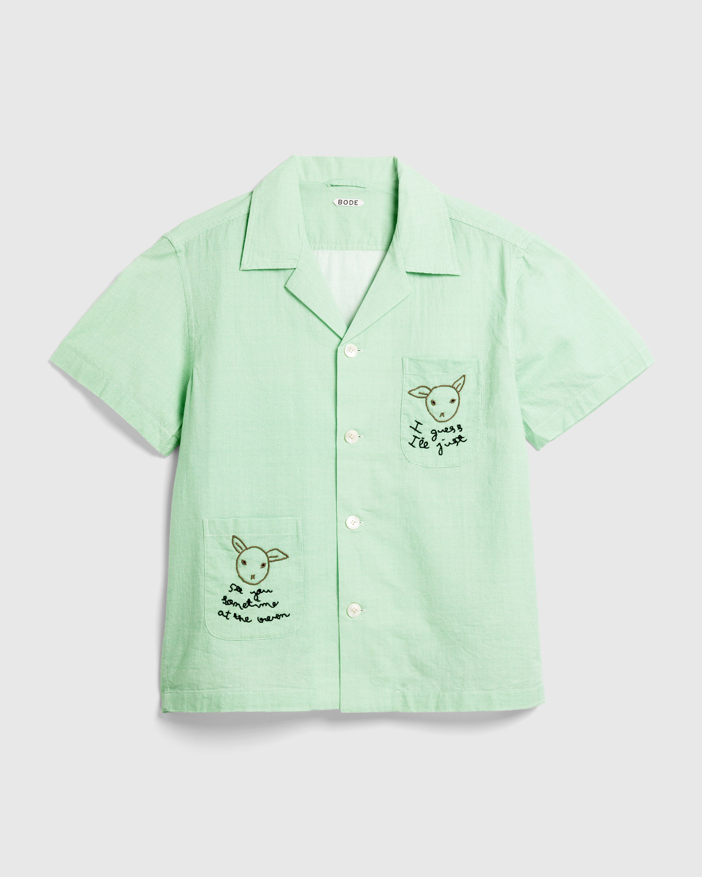 Bode - See You At The Barn Ss Shirt White Green - Clothing - Green - Image 1