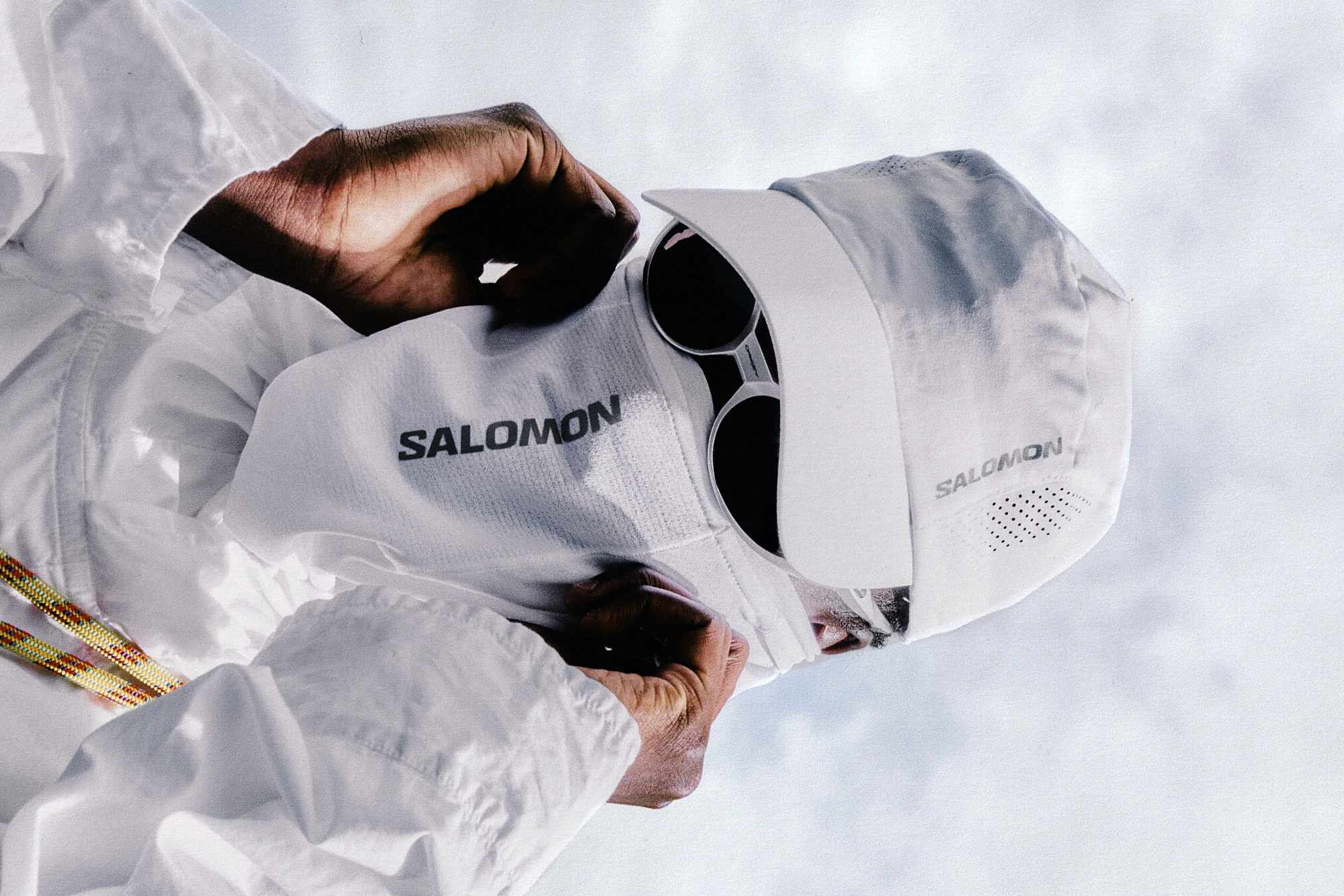 Salomon's white jacket & hat worn by a model