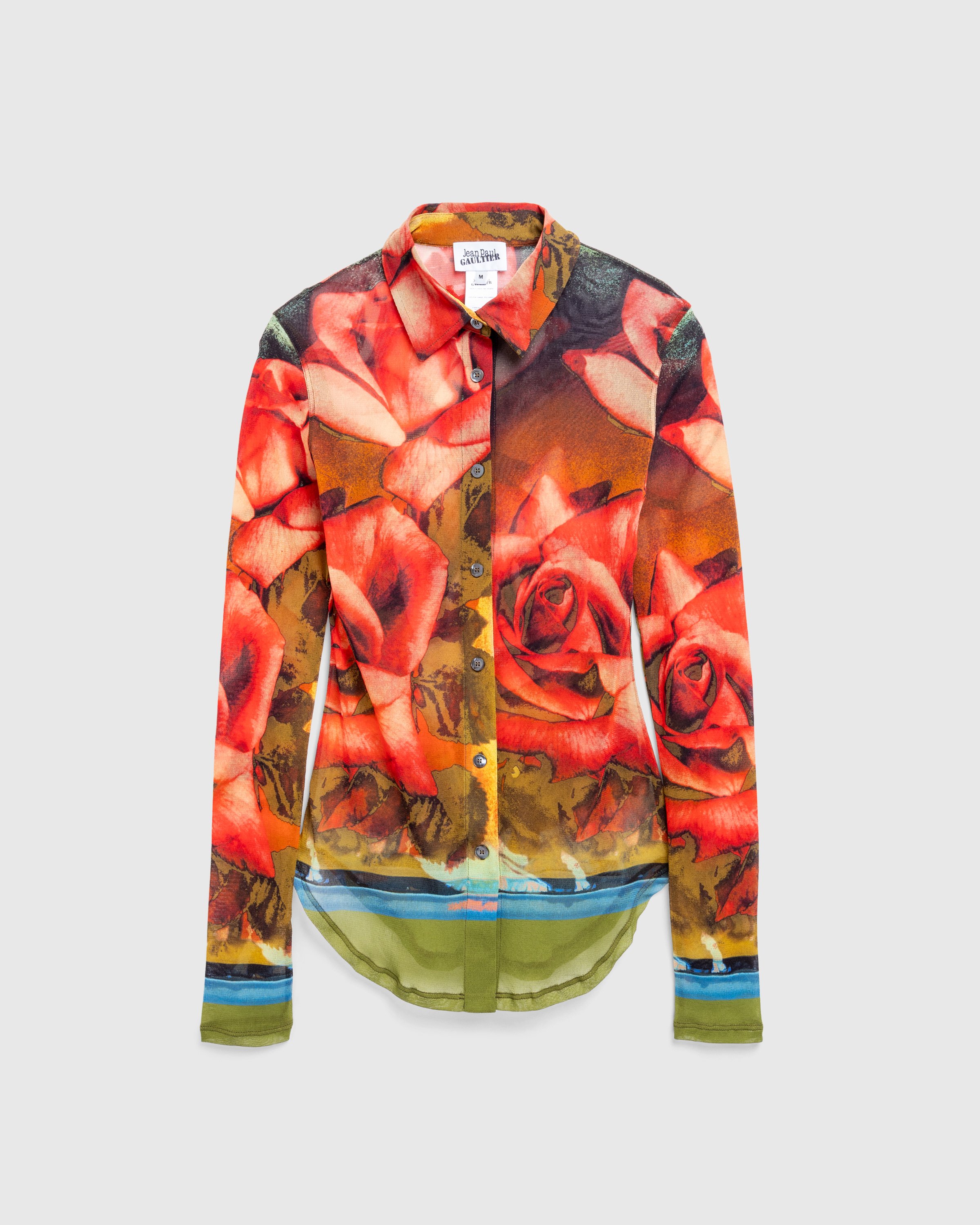 Jean Paul Gaultier - Mesh Long Sleeves Shirt Printed Roses Green/Red/Blue - Clothing - Multi - Image 1