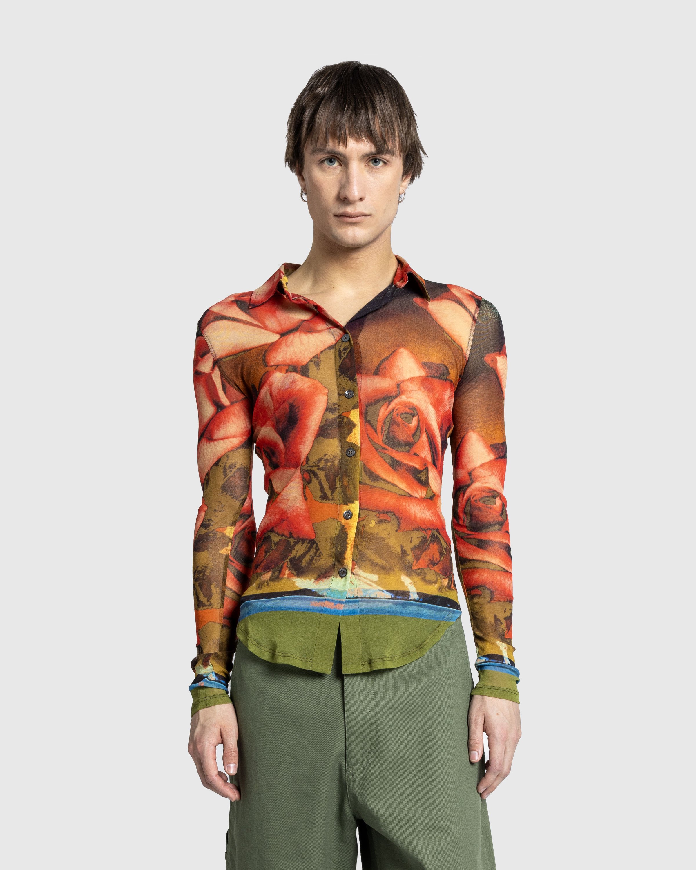 Jean Paul Gaultier - Mesh Long Sleeves Shirt Printed Roses Green/Red/Blue - Clothing - Multi - Image 2