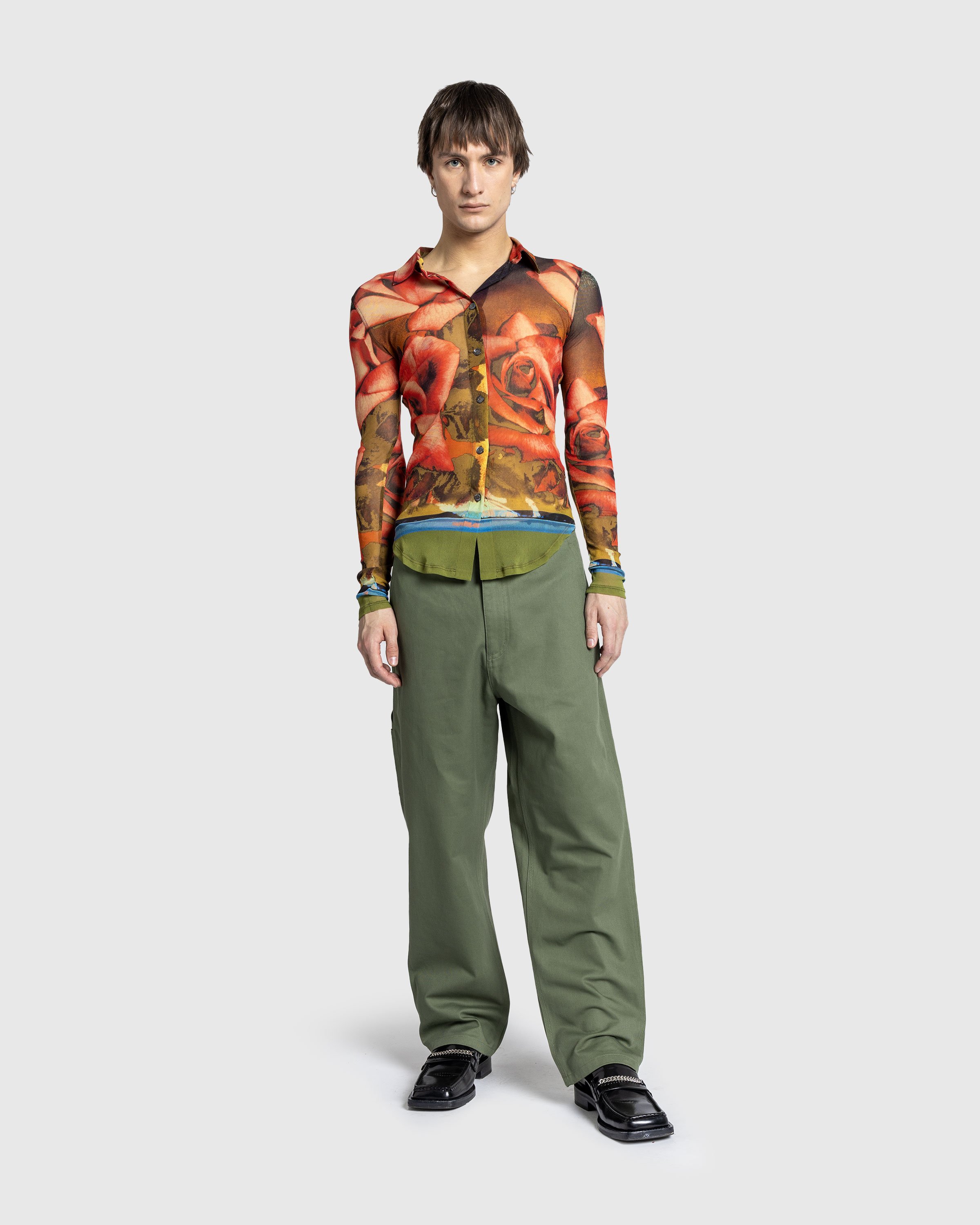 Jean Paul Gaultier - Mesh Long Sleeves Shirt Printed Roses Green/Red/Blue - Clothing - Multi - Image 3