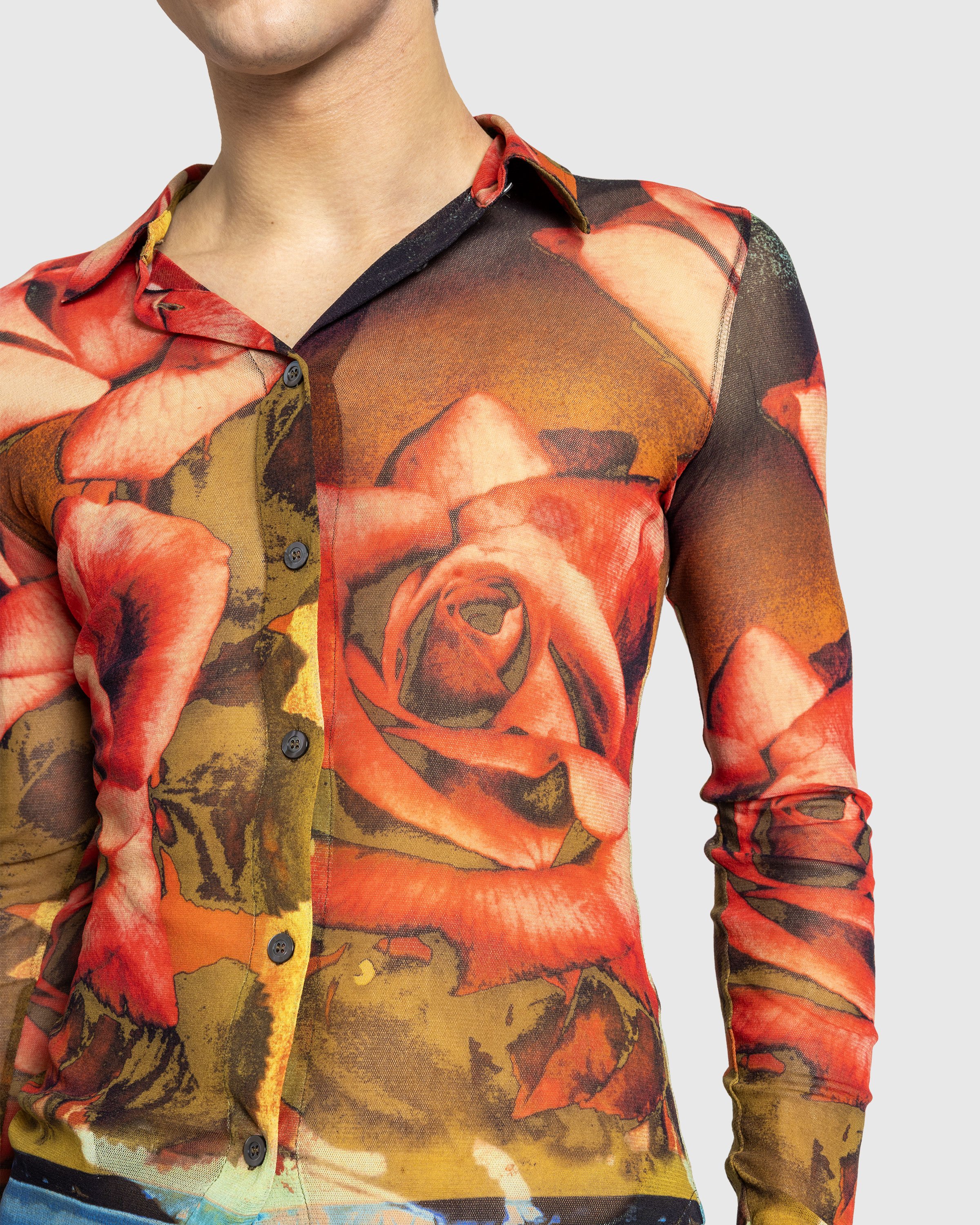 Jean Paul Gaultier - Mesh Long Sleeves Shirt Printed Roses Green/Red/Blue - Clothing - Multi - Image 5