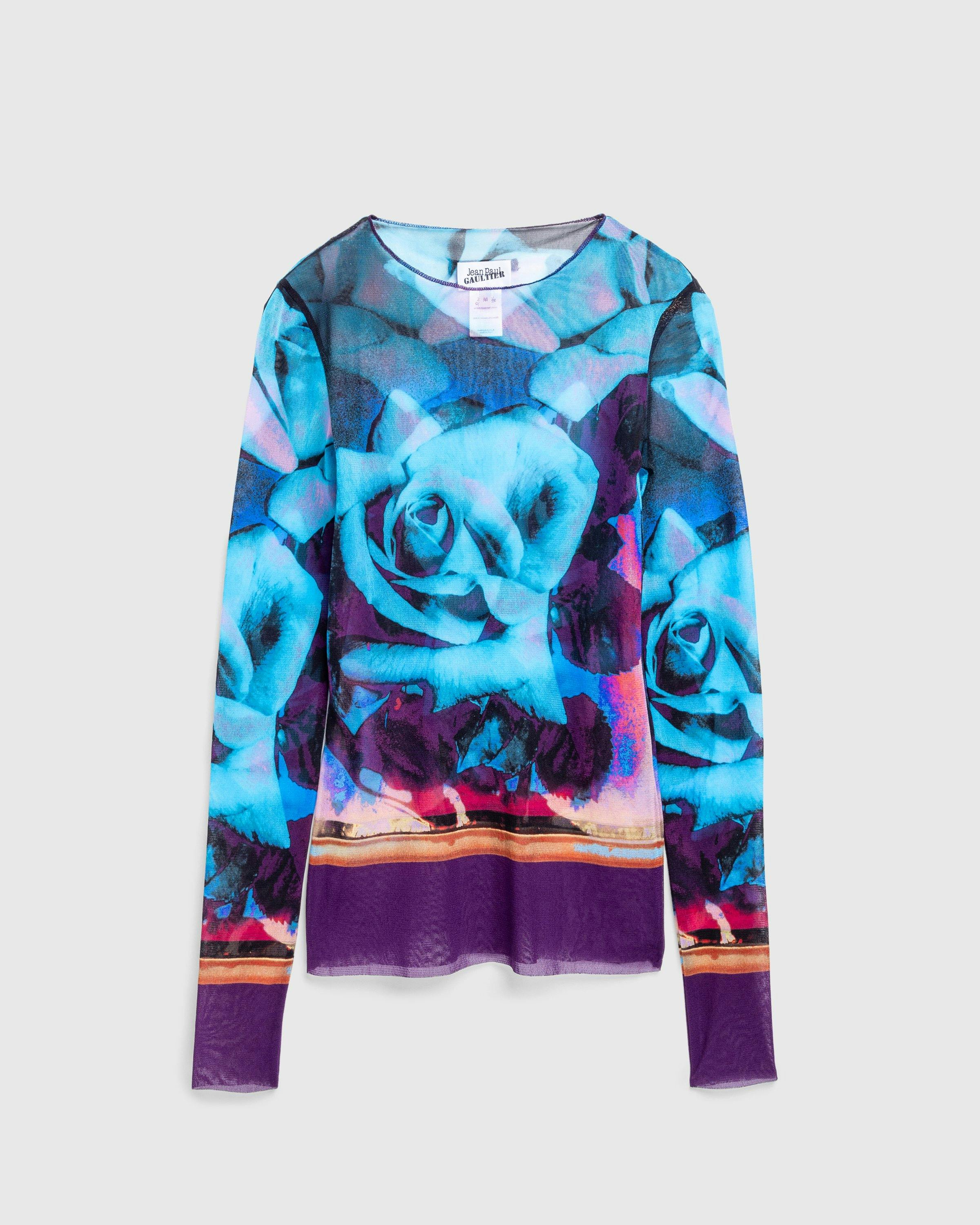 Jean Paul Gaultier - Mesh Long Sleeves Top Printed "Roses" Purple/Blue/Palepink - Clothing - Multi - Image 1