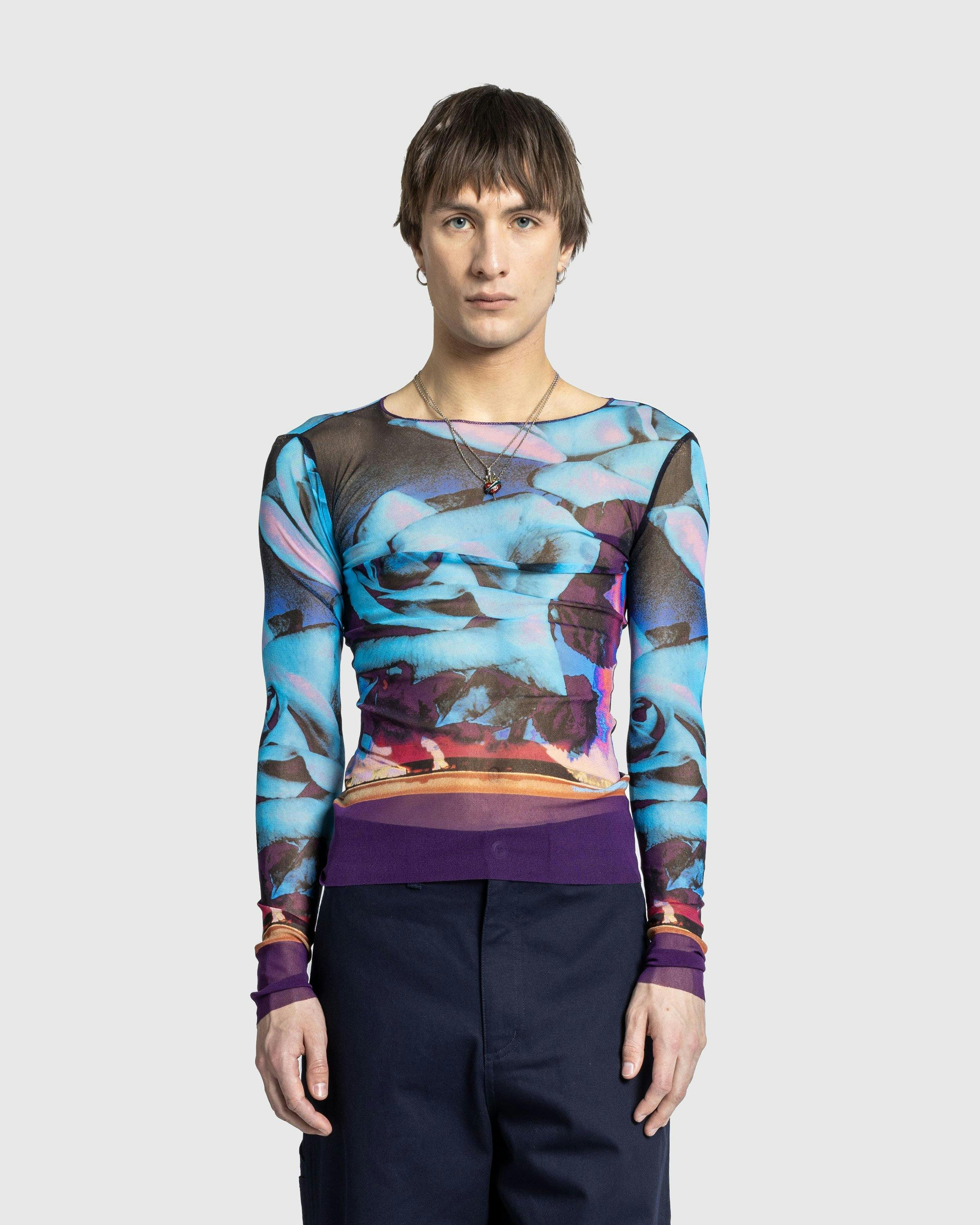 Jean Paul Gaultier - Mesh Long Sleeves Top Printed "Roses" Purple/Blue/Palepink - Clothing - Multi - Image 2