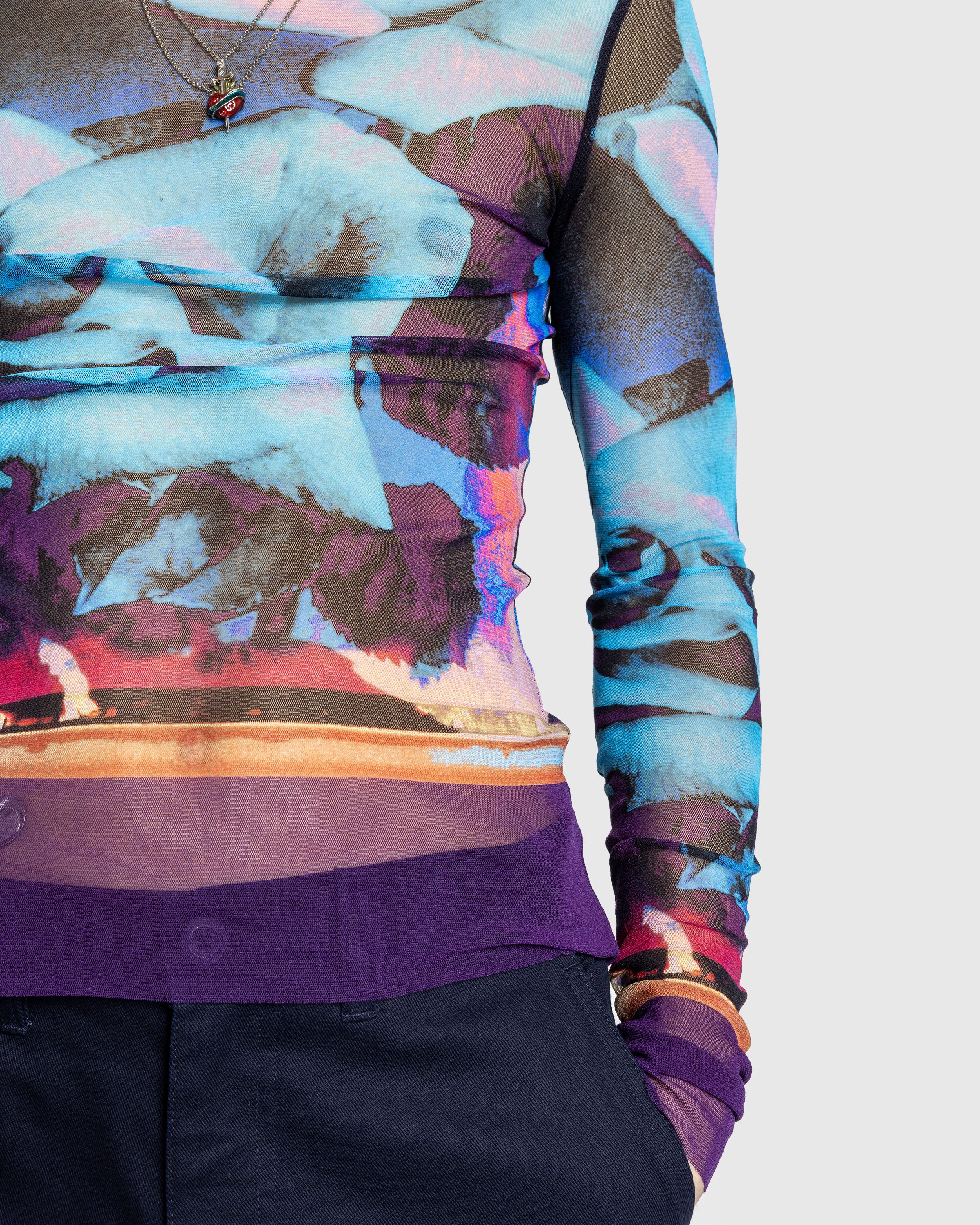 Jean Paul Gaultier - Mesh Long Sleeves Top Printed "Roses" Purple/Blue/Palepink - Clothing - Multi - Image 5