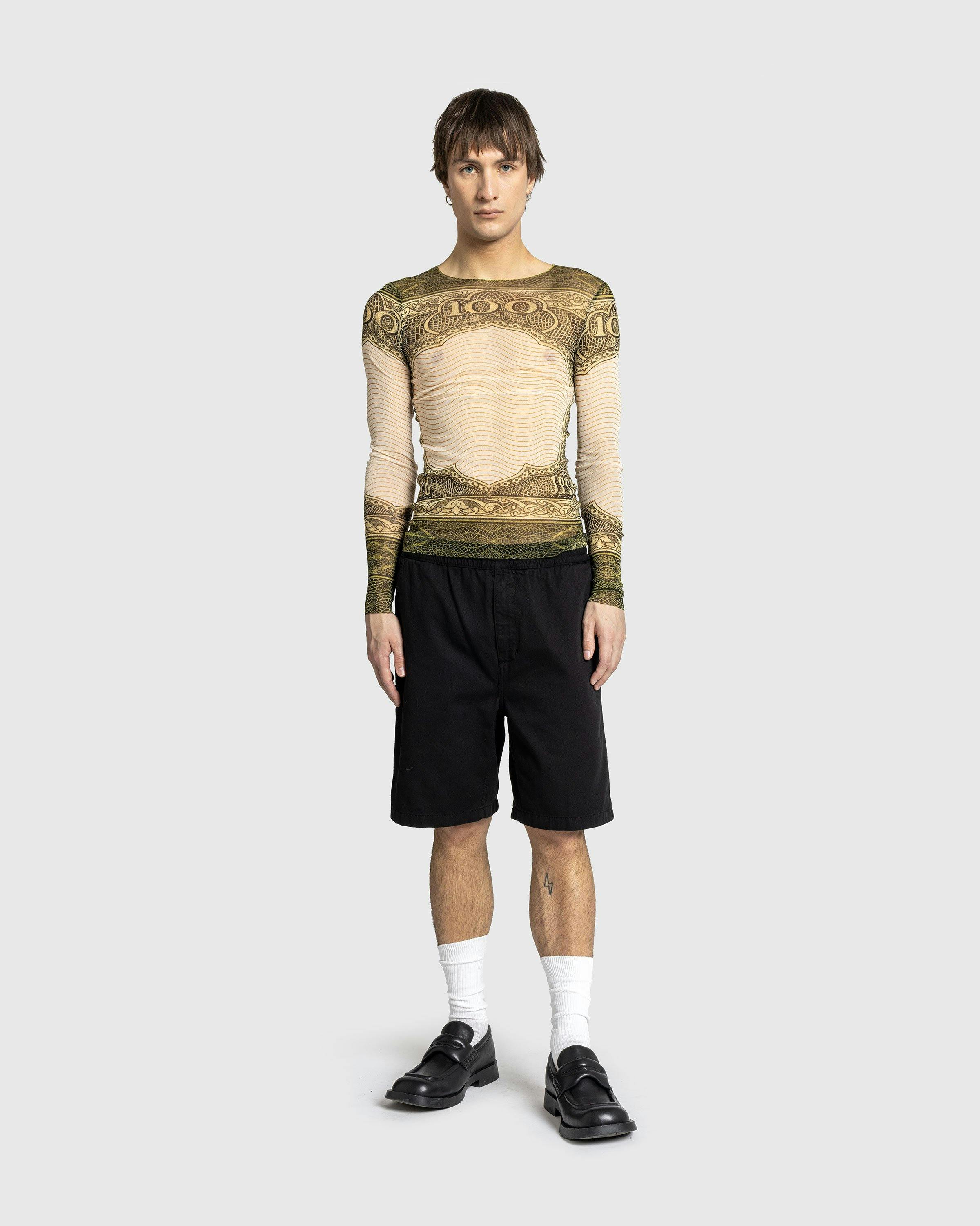 Jean Paul Gaultier - Crew Neck Long Sleeves Mesh Top Printed Cartouche Green/Ecru/Black/Orange - Clothing - Multi - Image 3