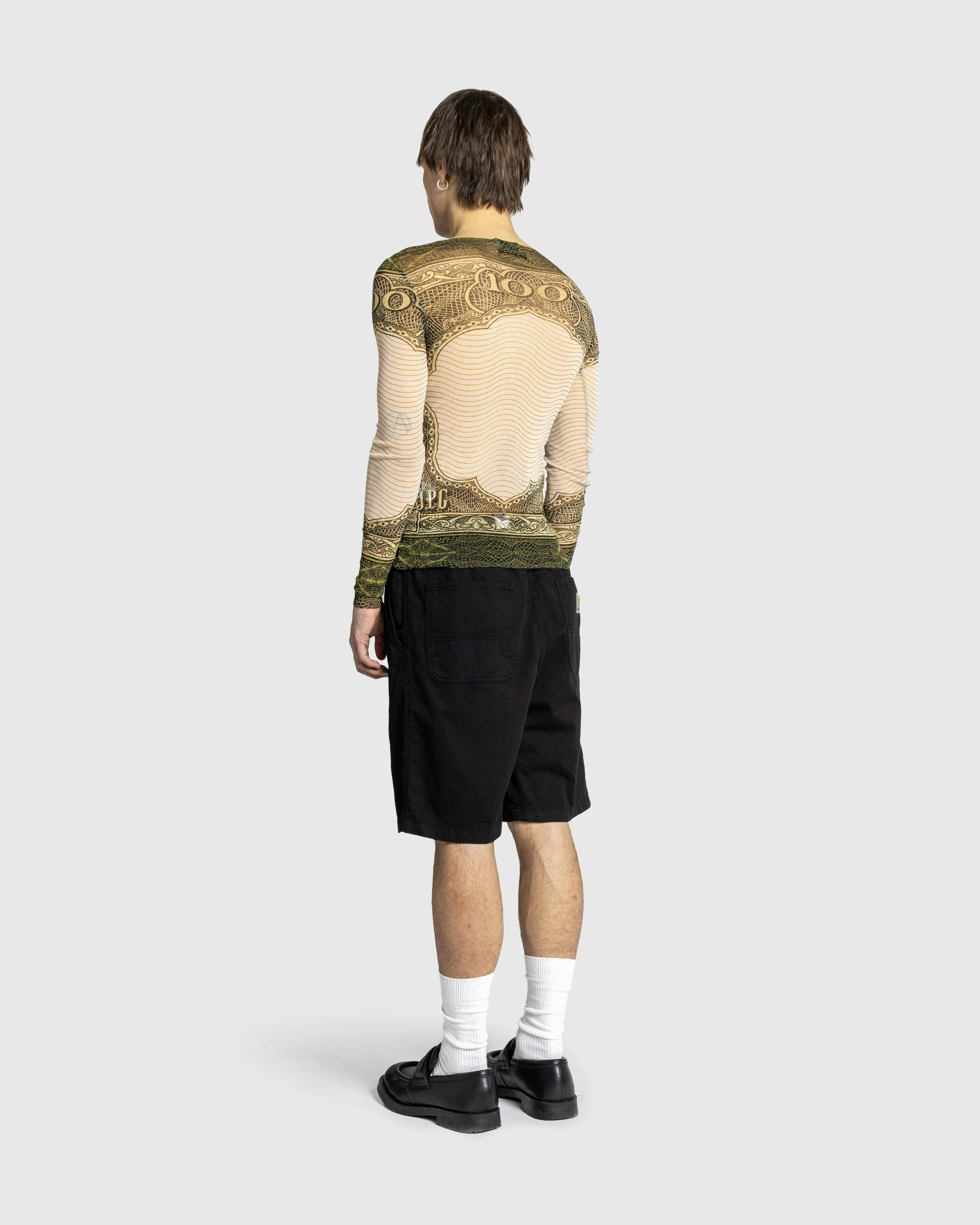 Jean Paul Gaultier - Crew Neck Long Sleeves Mesh Top Printed Cartouche Green/Ecru/Black/Orange - Clothing - Multi - Image 4