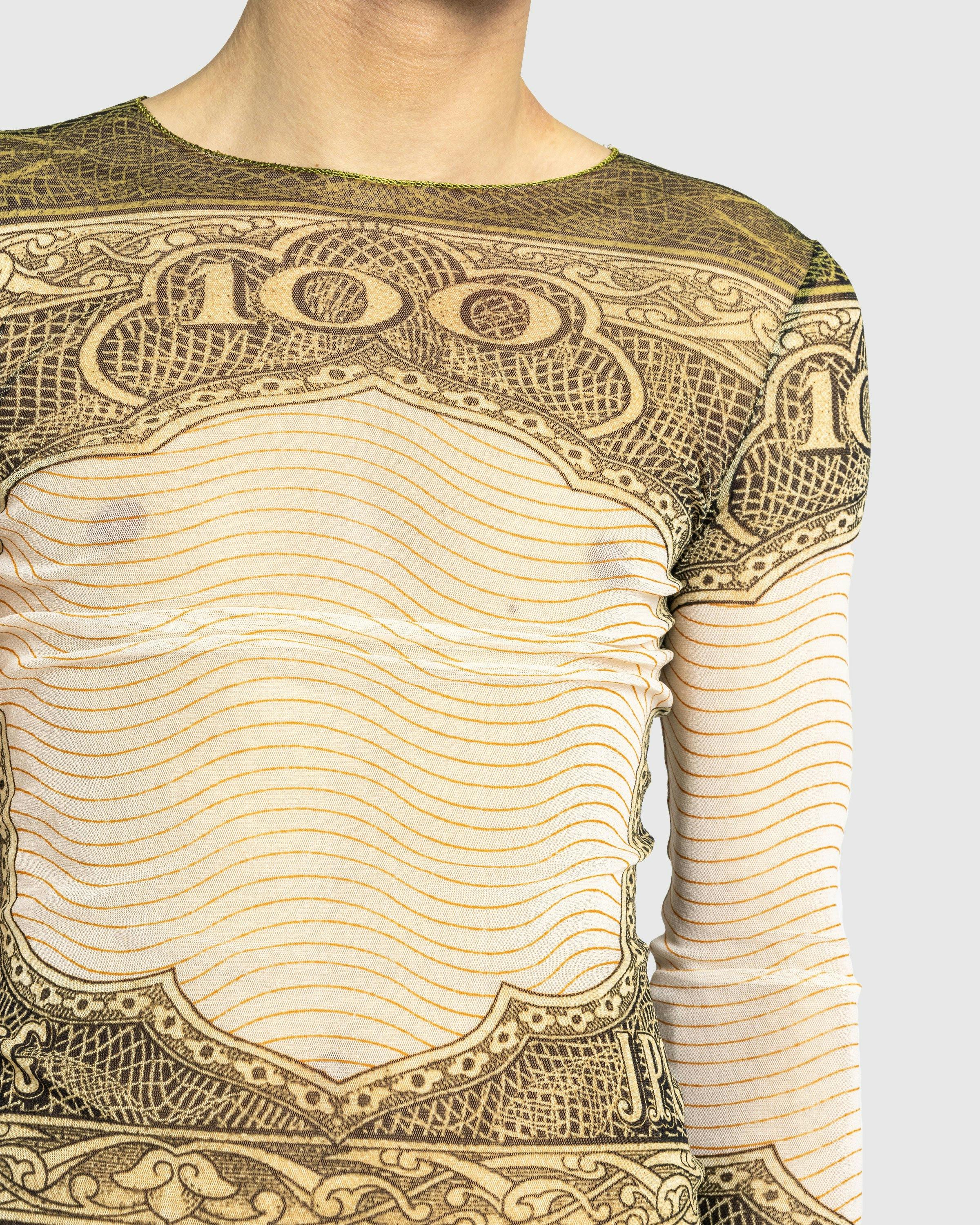 Jean Paul Gaultier - Crew Neck Long Sleeves Mesh Top Printed Cartouche Green/Ecru/Black/Orange - Clothing - Multi - Image 5