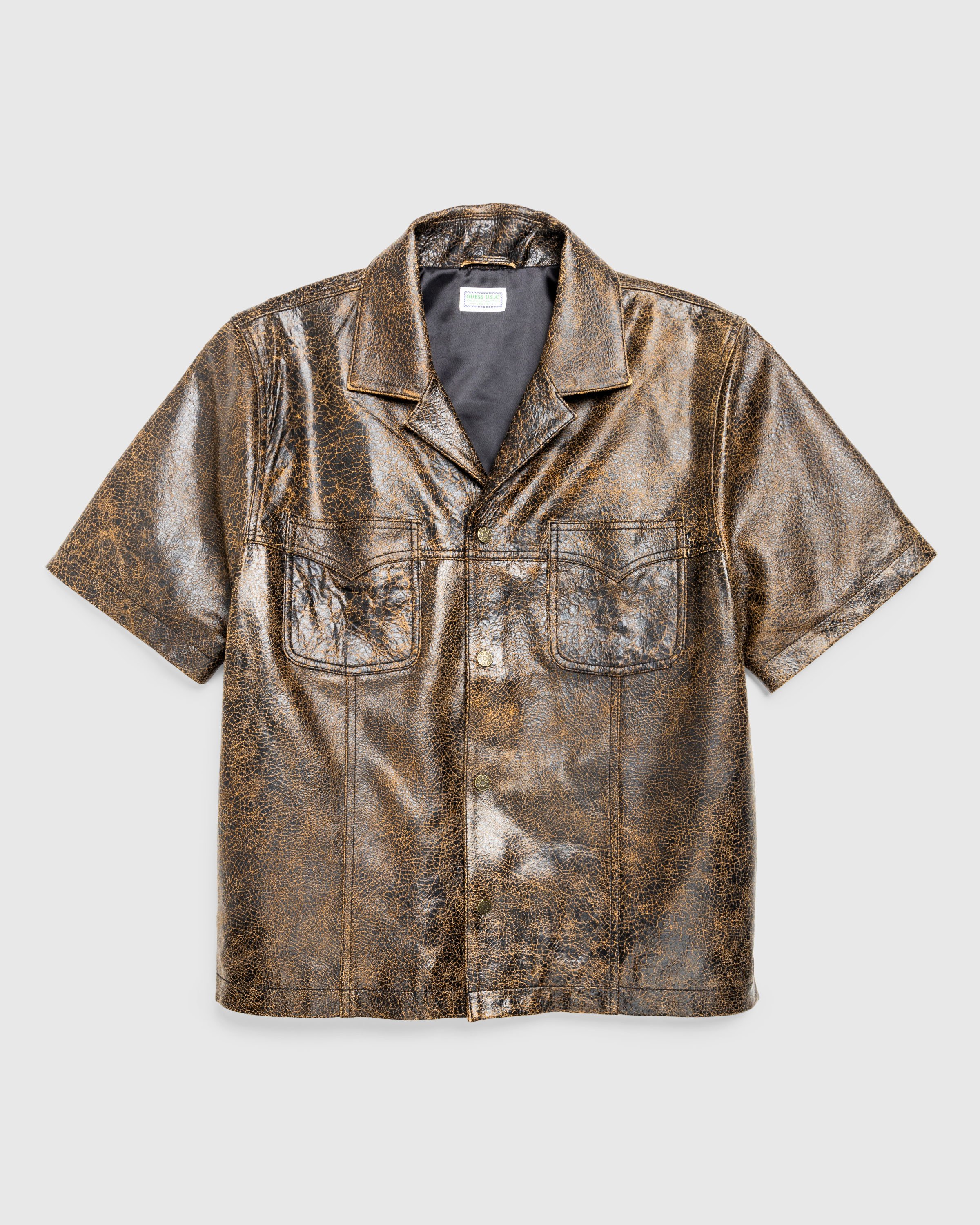 Guess USA - Gusa Leather Camp Shirt Amos Brown Multi - Clothing - Brown - Image 1