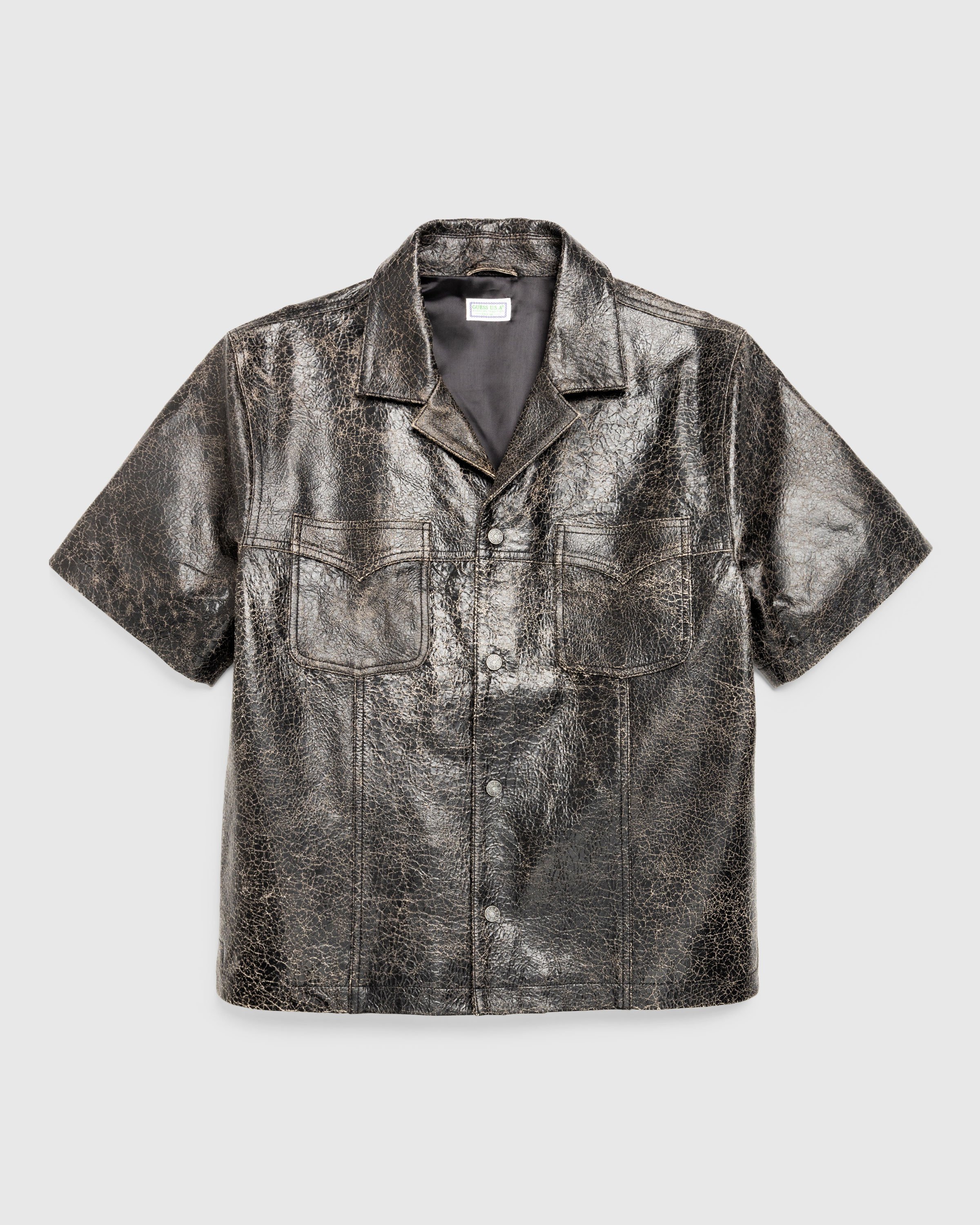 Guess USA - Gusa Leather Camp Shirt Jet Black Multi - Clothing - Black - Image 1