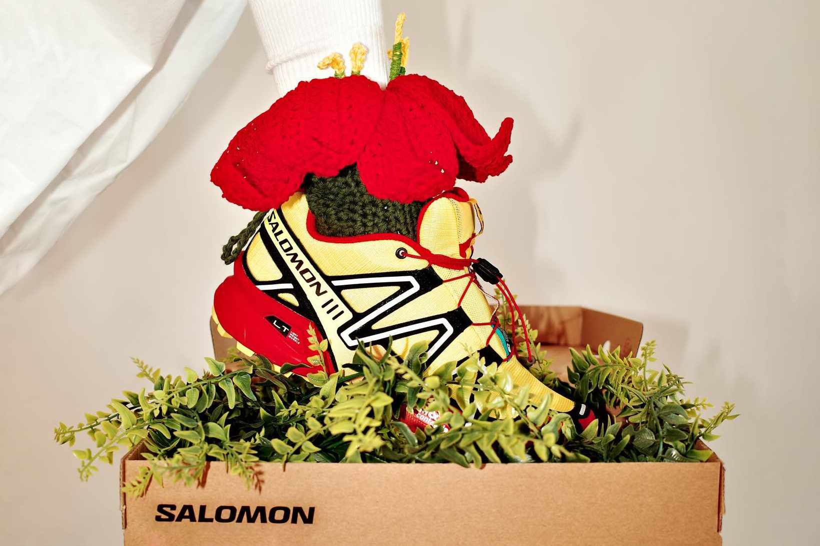 Salomon Speedcross 3 sneakers customized by crochet artist @ilyang.ilyang